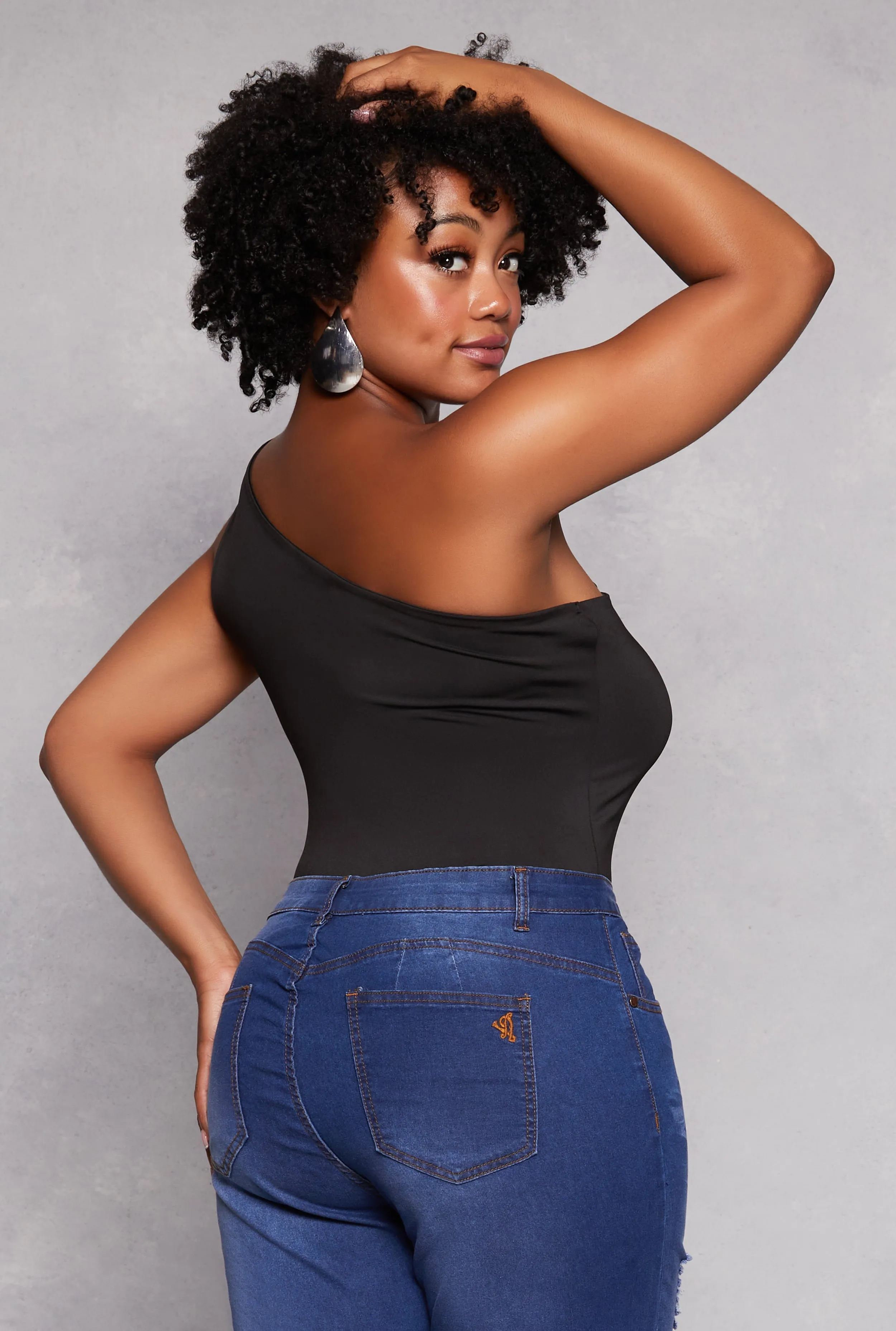 Plus Size Daisy Double Lined One Shoulder Bodysuit sold by Rainbow product image thumbnail 3