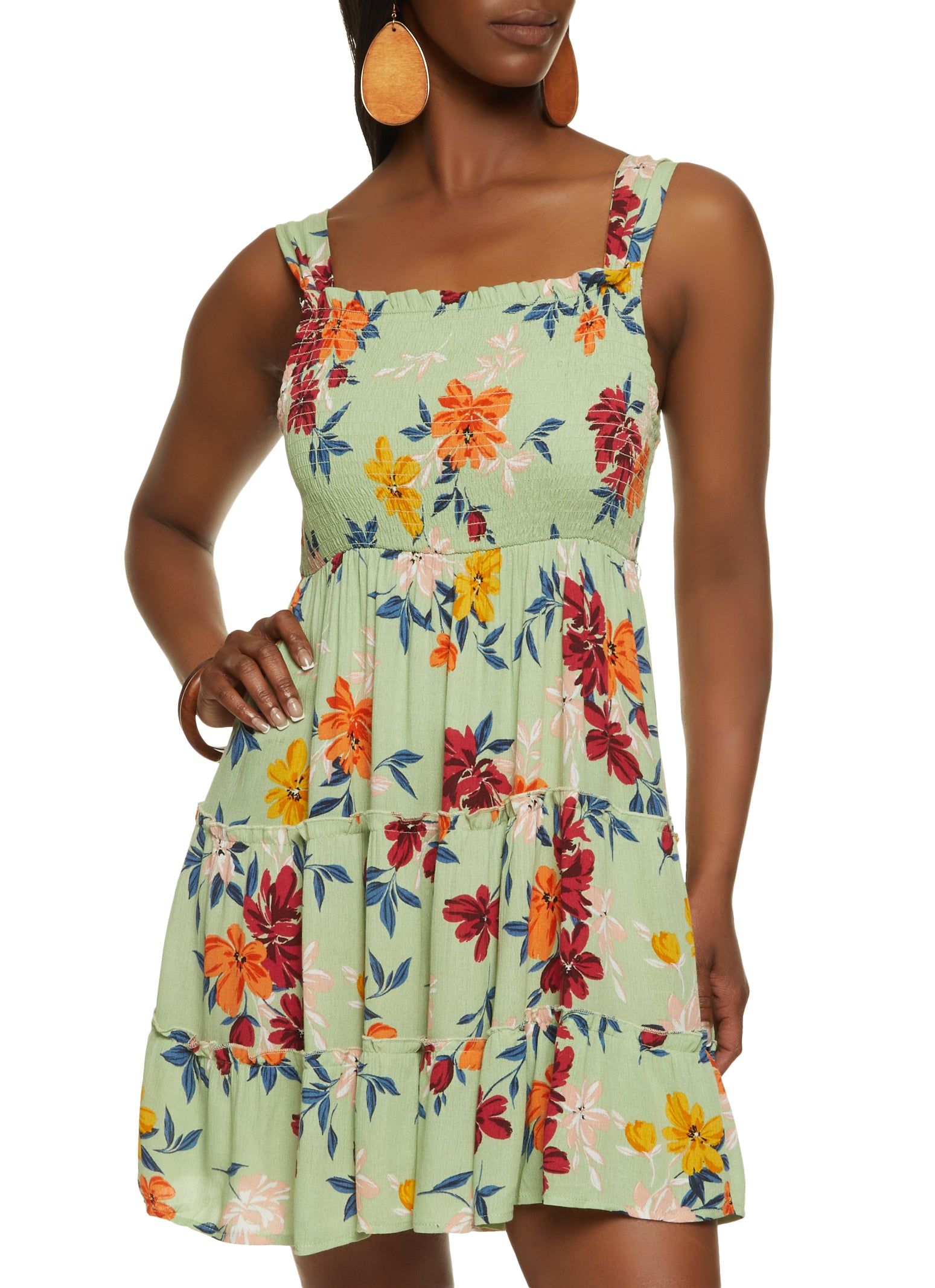 Floral Print Smocked Tiered Dress sold by Rainbow