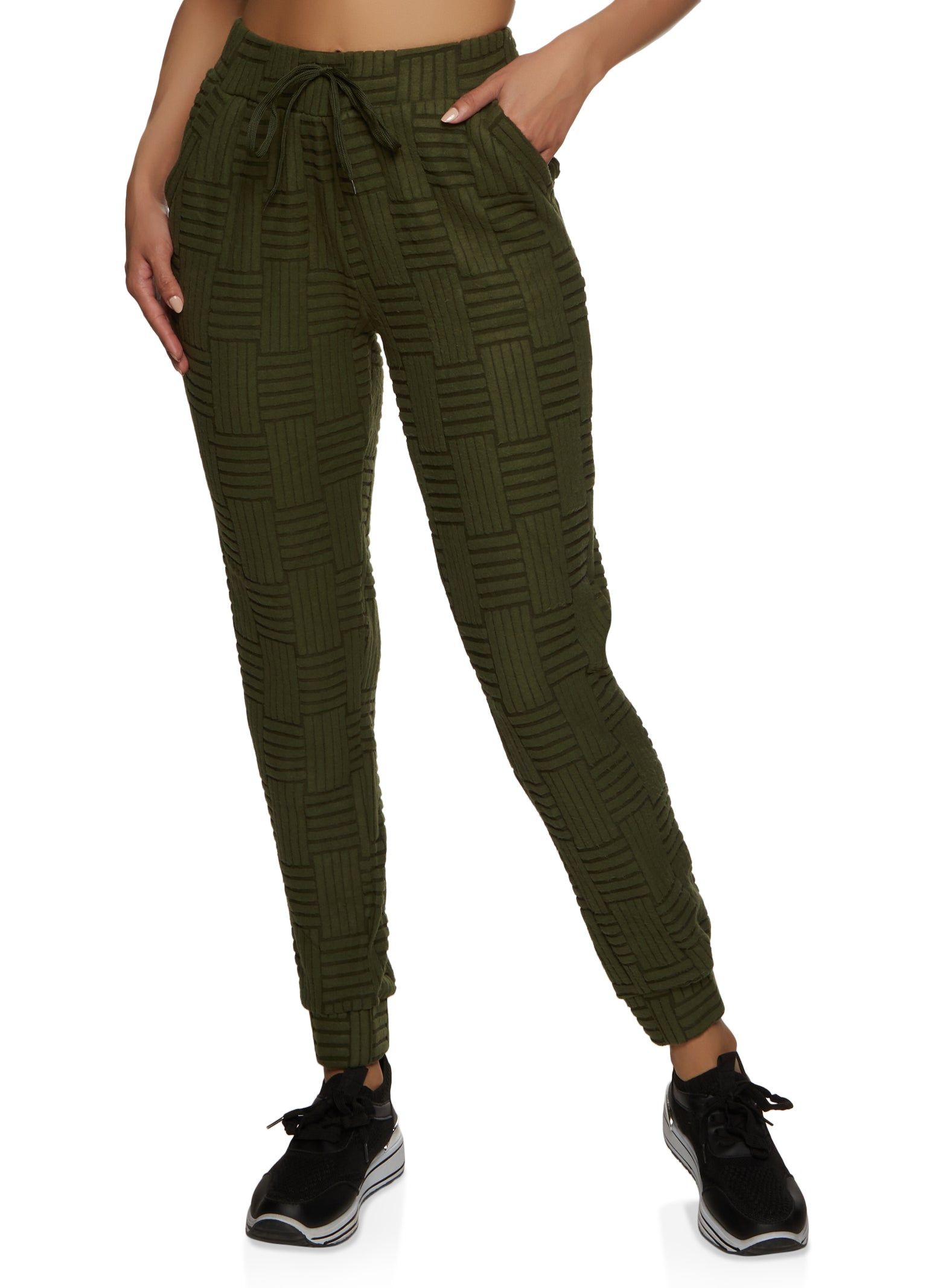 Textured Knit Drawstring High Waisted Joggers sold by Rainbow