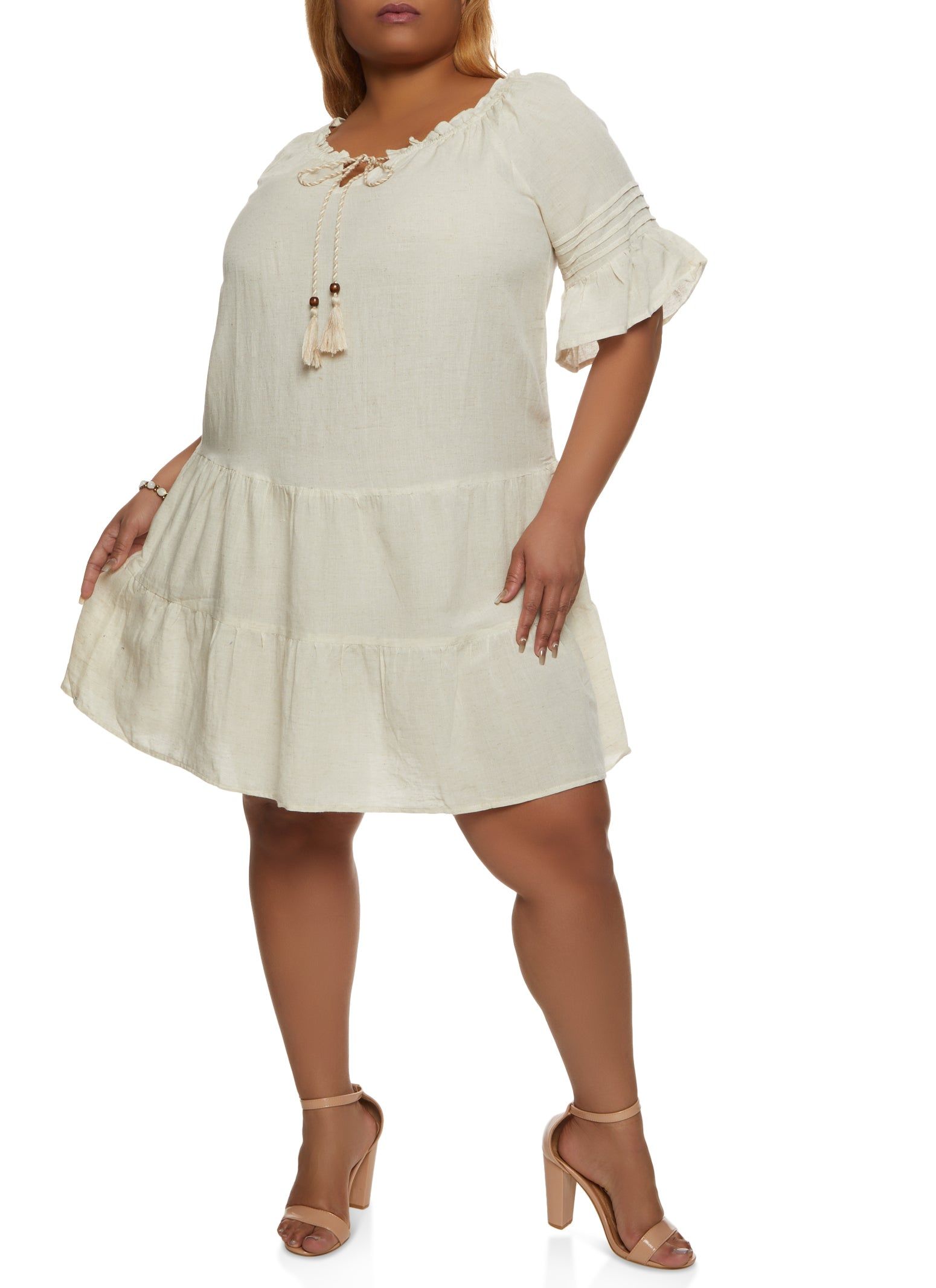 Plus Size Tassel Tie Front Tiered Shift Dress sold by Rainbow product image thumbnail 2