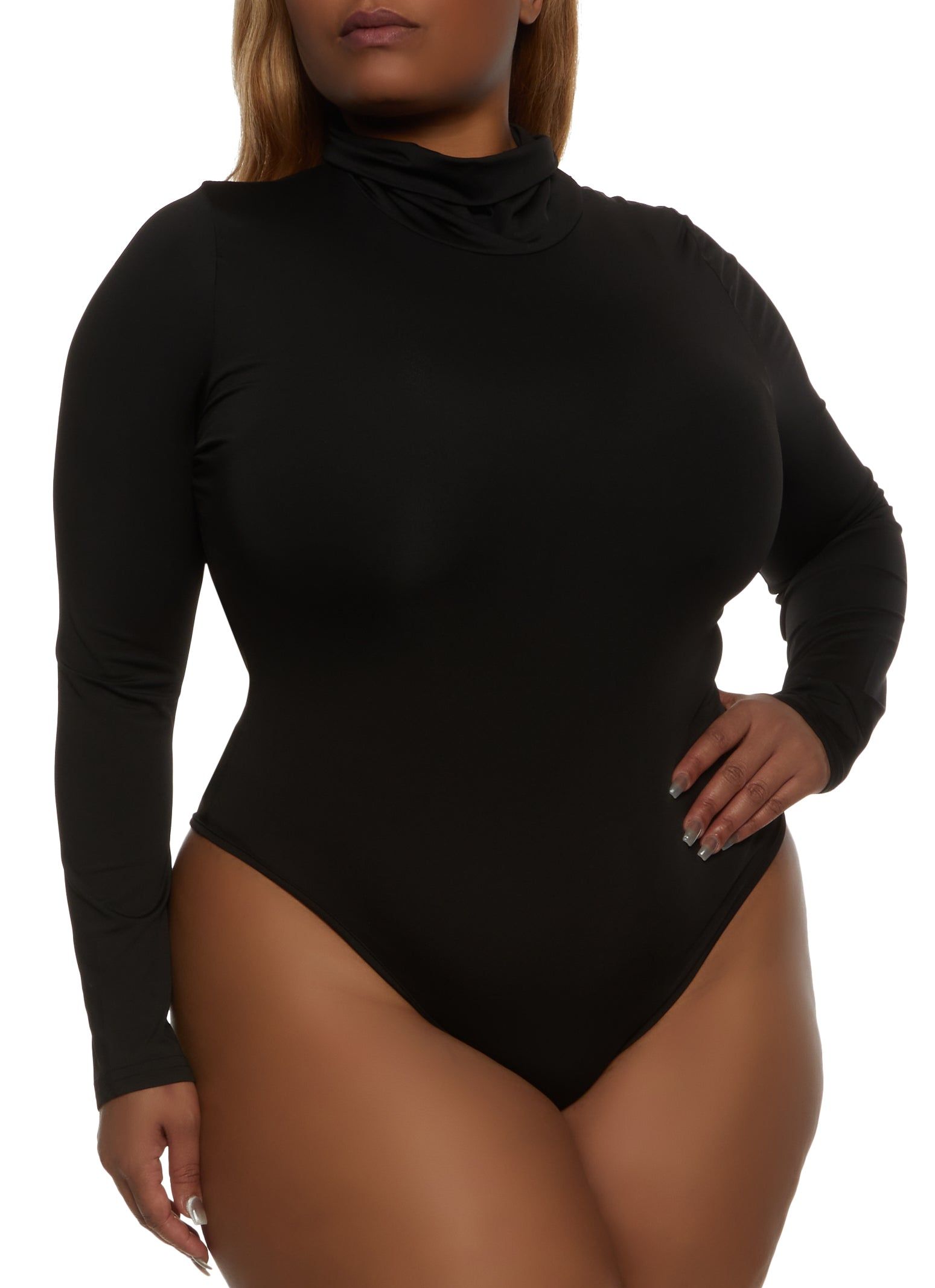 Plus Size Turtleneck Long Sleeve Bodysuit sold by Rainbow