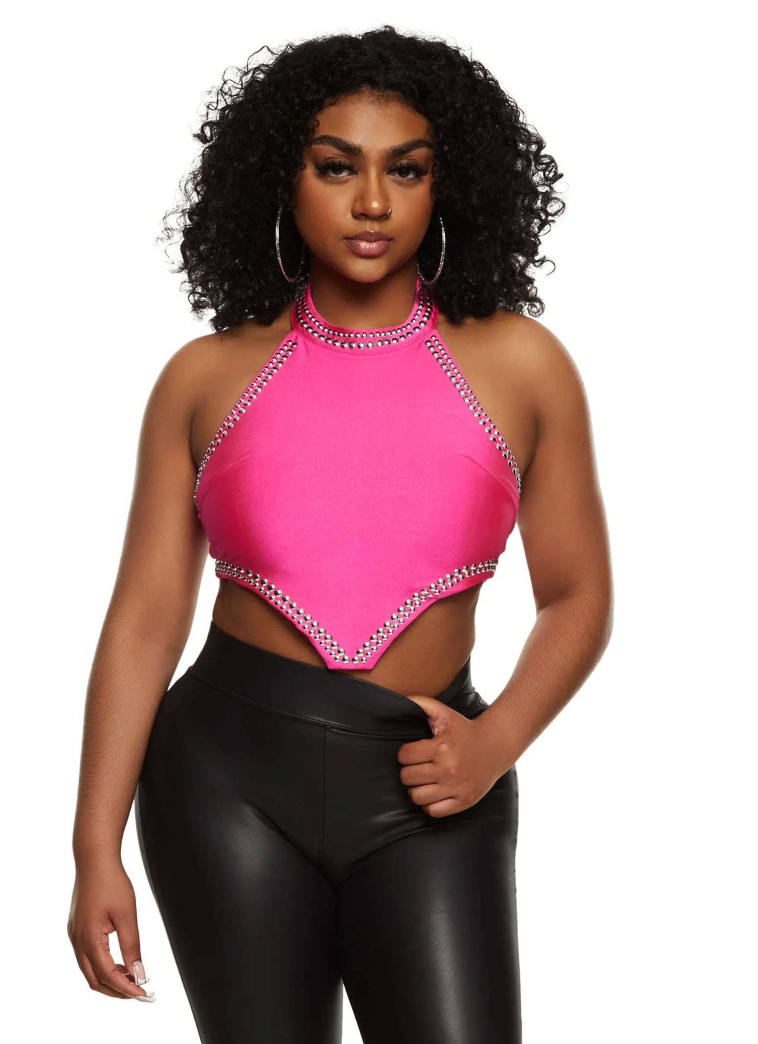 Studded Trim Halter Neck Crop Top sold by Rainbow product image thumbnail 2
