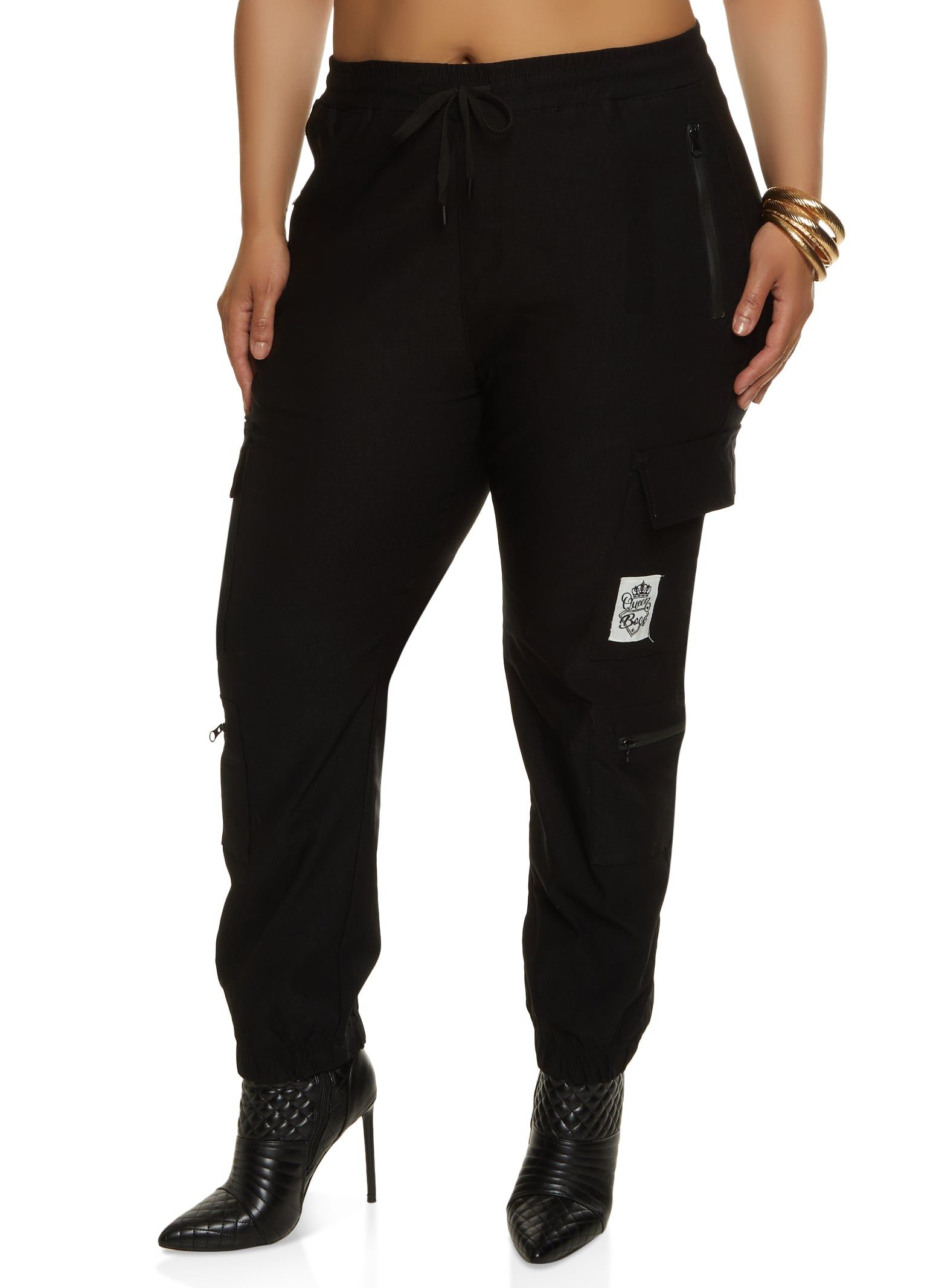 Plus Size Zip Pocket Drawstring Cargo Joggers sold by Rainbow