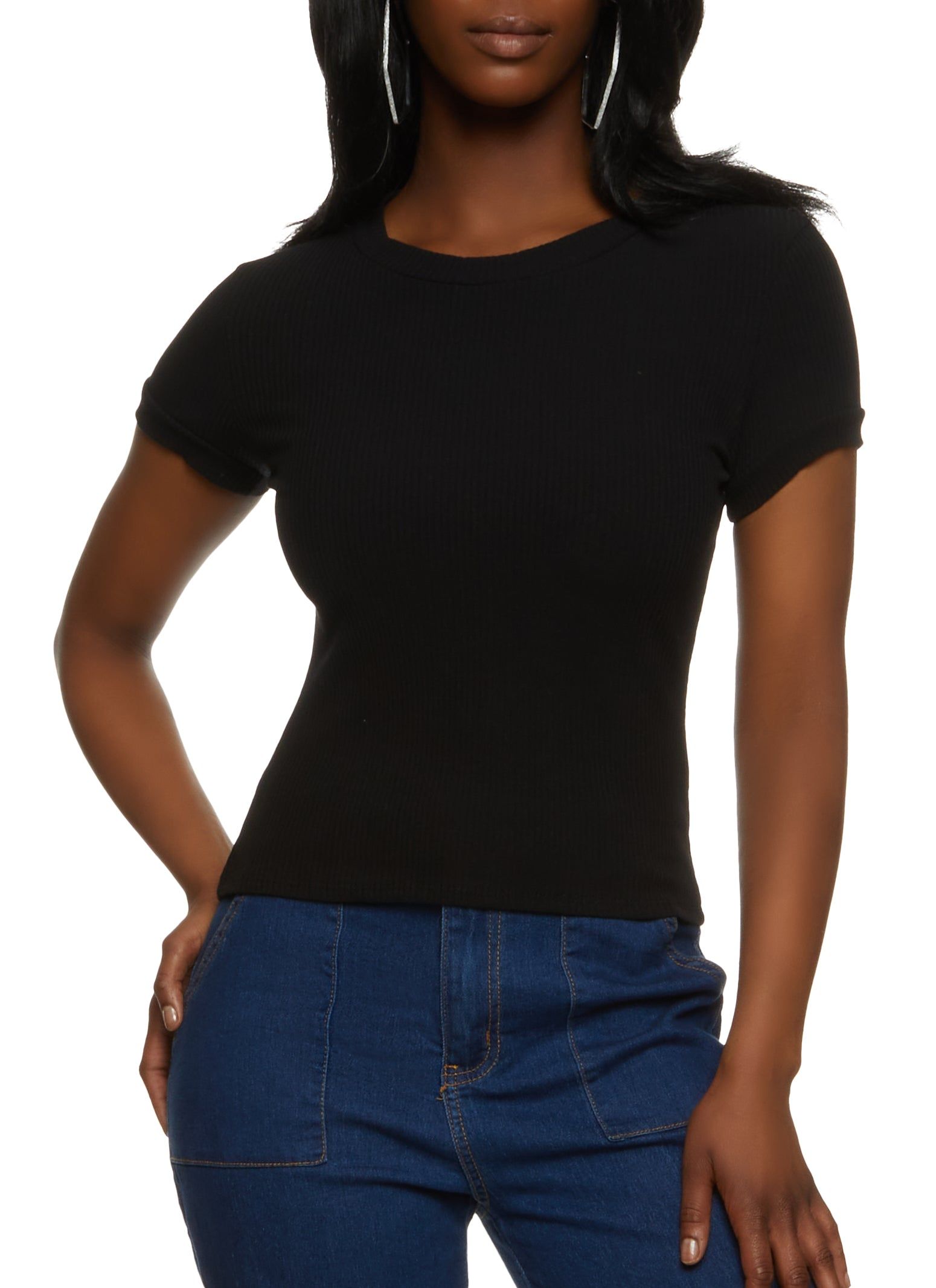 Basic Ribbed Short Sleeve Top sold by Rainbow