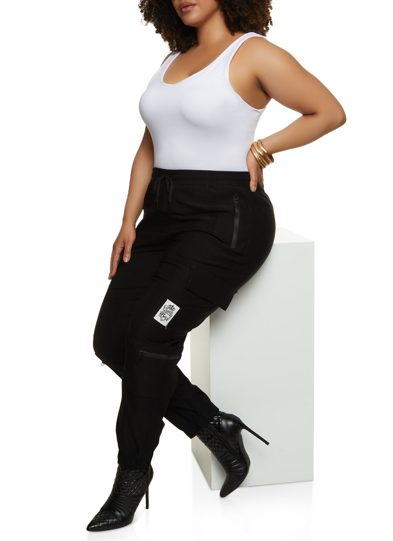 Plus Size Zip Pocket Drawstring Cargo Joggers sold by Rainbow product image thumbnail 2