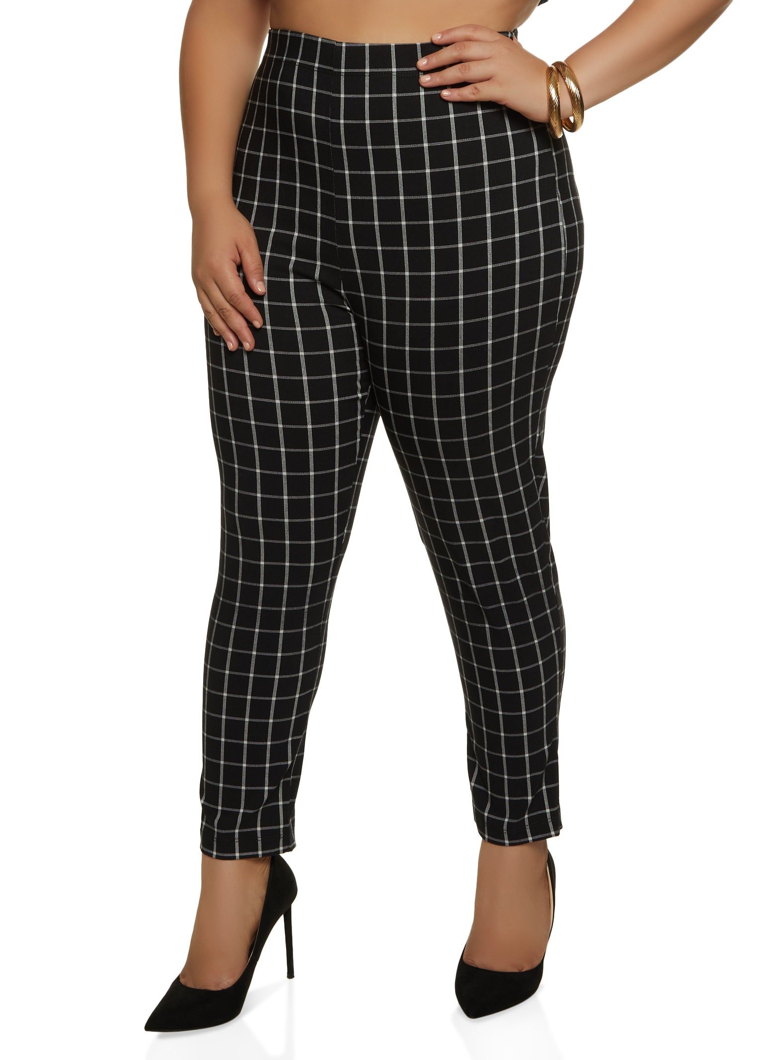 Plus Size Plaid Windowpane Pull On Dress Pants sold by Rainbow