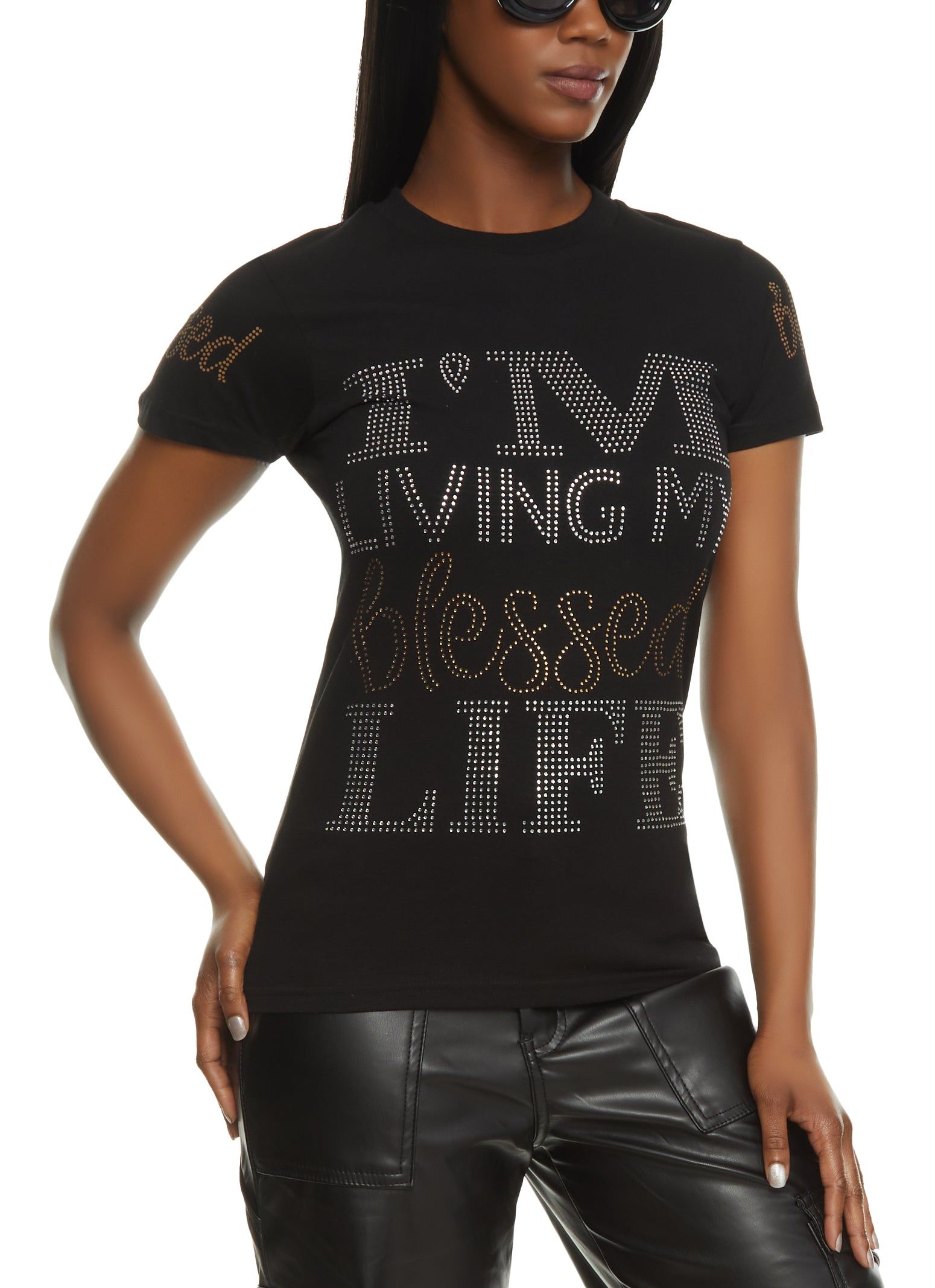 Im Living My Best Life Rhinestone Graphic Tee sold by Rainbow