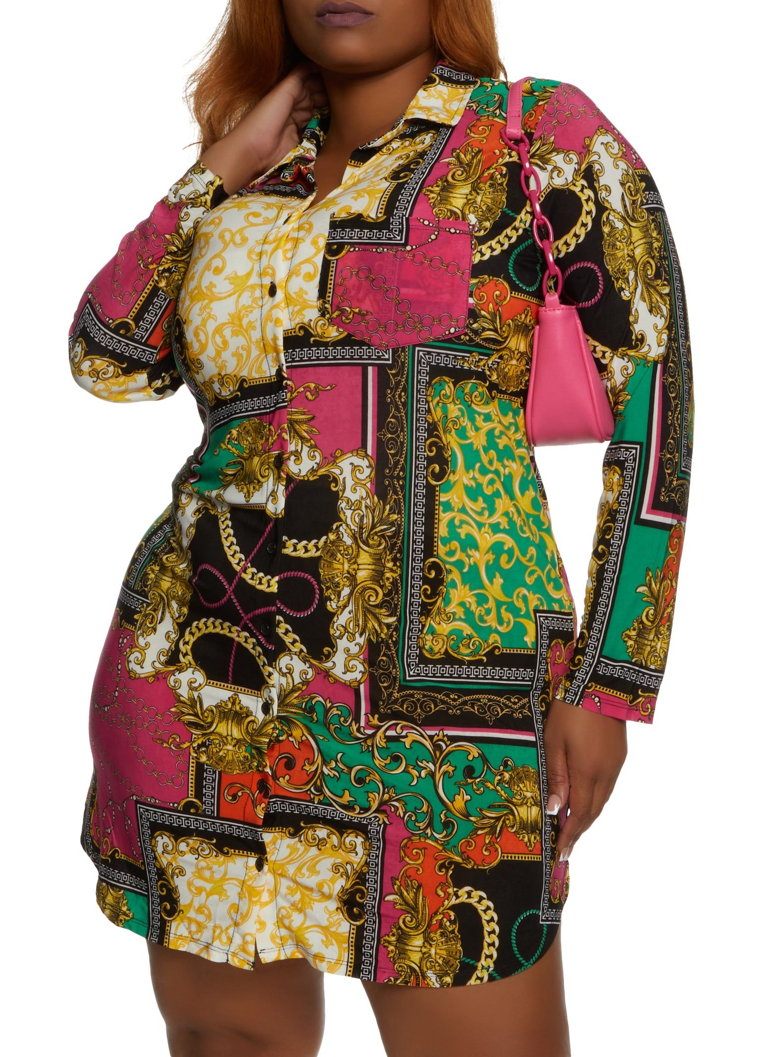 Plus Size Abstract Status Print Shirt Dress sold by Rainbow