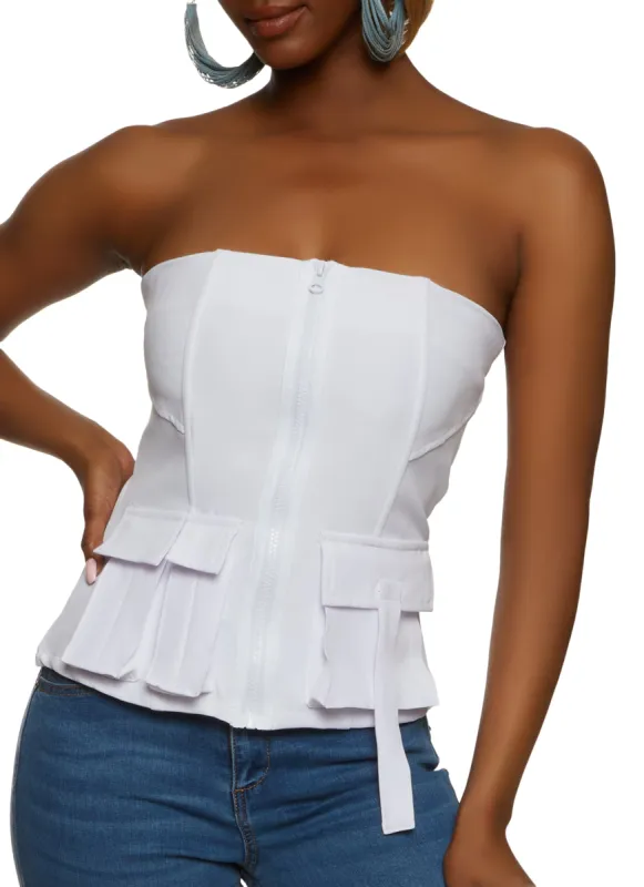 Zip Front Cargo Pocket Tube Top sold by Rainbow
