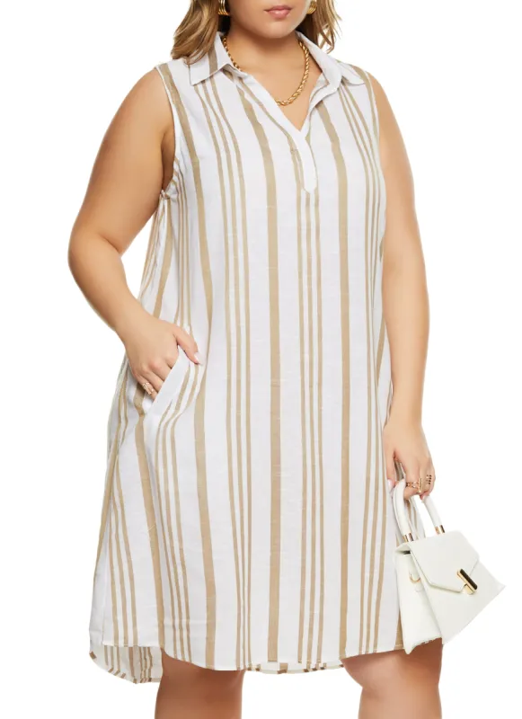 Plus Size Striped Sleeveless Shift Dress sold by Rainbow