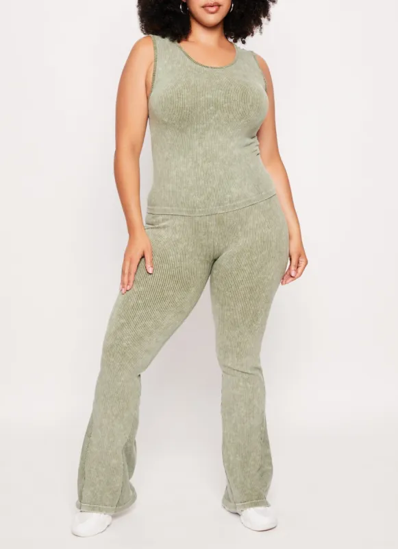 Plus Size Seamless Ribbed Flare Pants sold by Rainbow