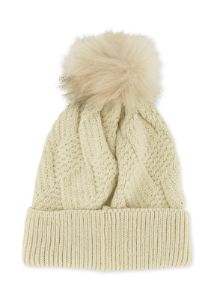 Textured Knit Rhinestone Pom Pom Beanie sold by Rainbow