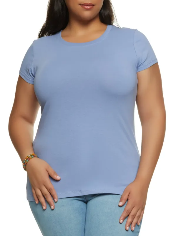 Plus Size Basic Short Sleeve Crew Neck Tee sold by Rainbow