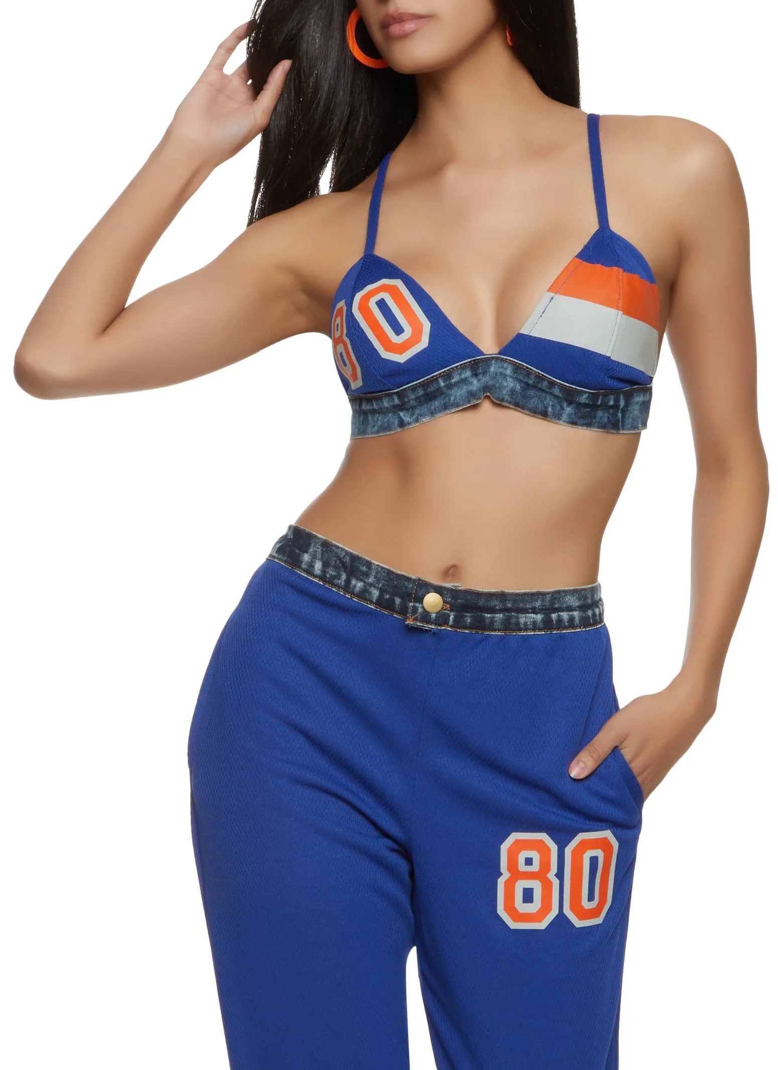 80 Denim Trim Jersey Mesh Bralette sold by Rainbow