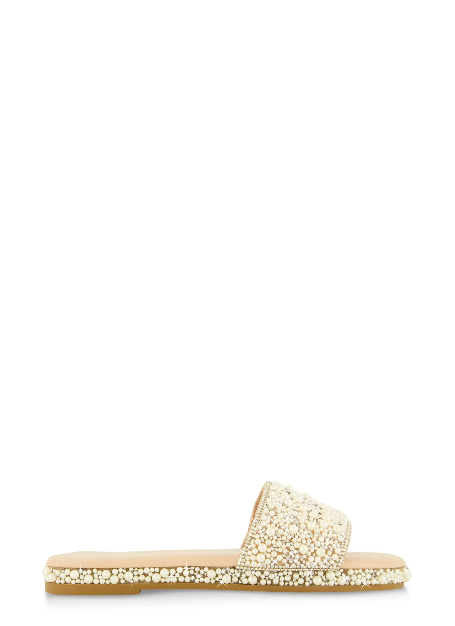 Rhinestone Trim Faux Pearl Band Slide Sandals sold by Rainbow product image thumbnail 2