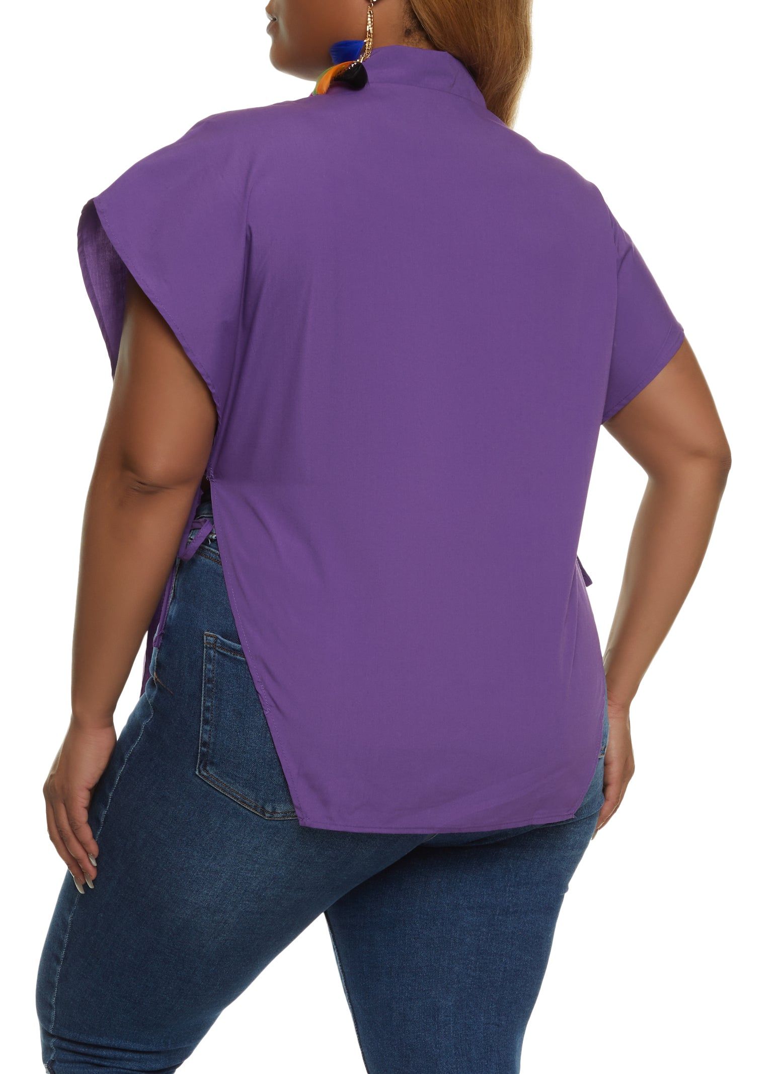 Plus Size Collared Button Front Tie Side Top sold by Rainbow product image thumbnail 2