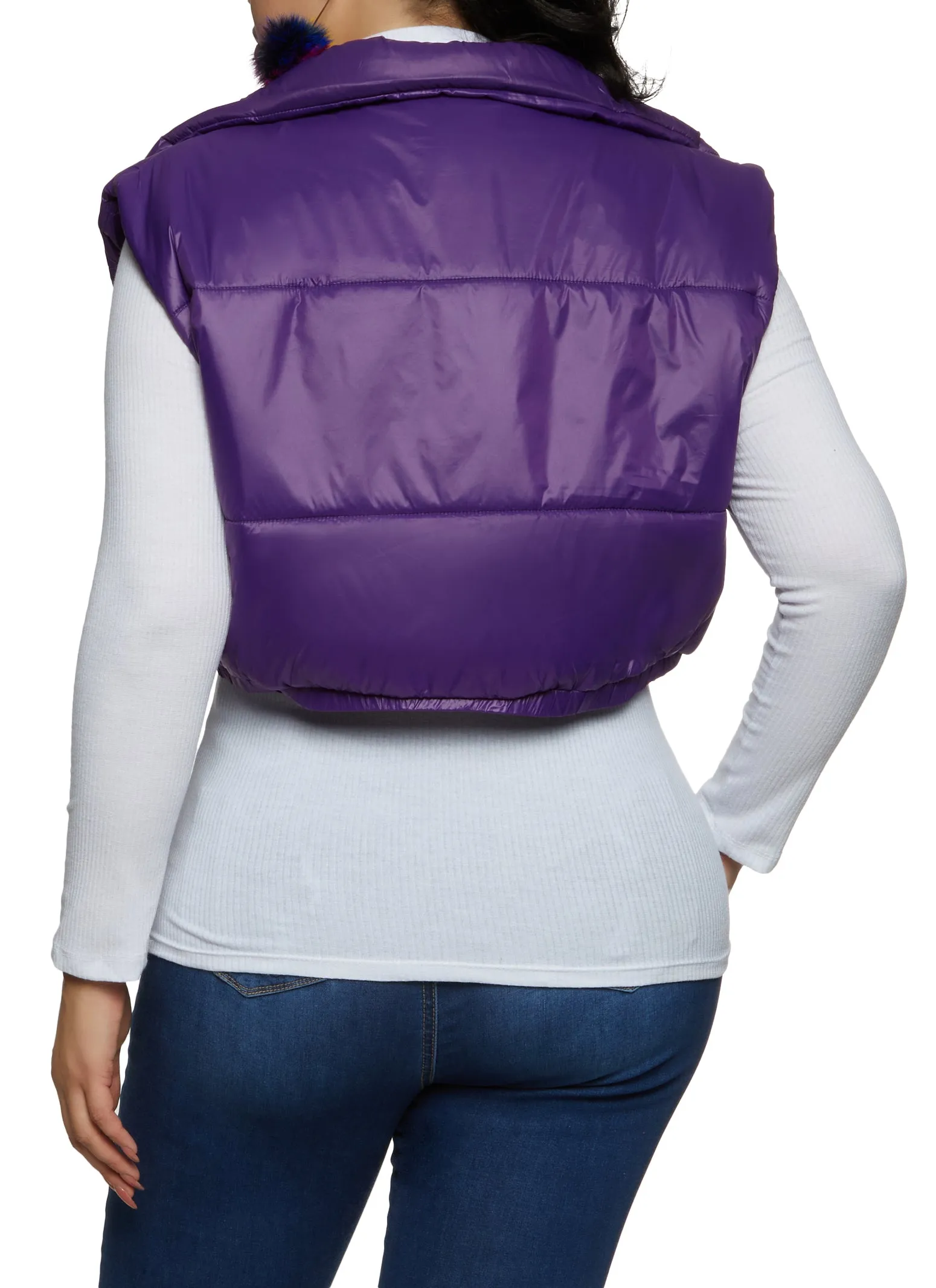 Plus Size Snap Button Zip Front Cropped Puffer Vest sold by Rainbow product image thumbnail 2