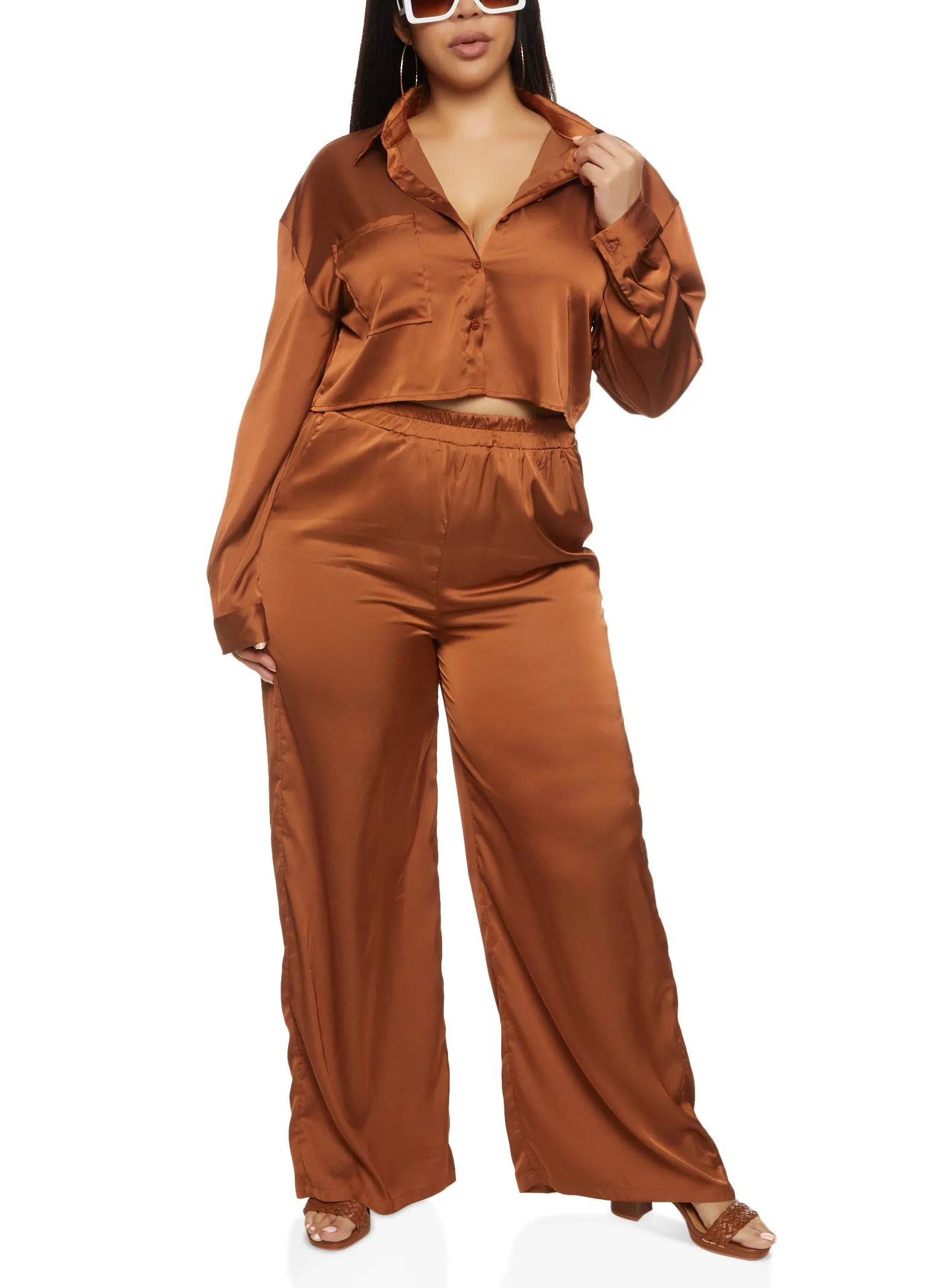 Plus Size Daisy Satin Button Front Cropped Shirt sold by Rainbow product image thumbnail 2