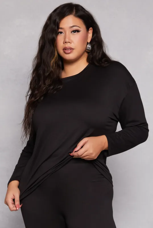 Plus Size Solid Crew Neck Long Sleeve Top sold by Rainbow