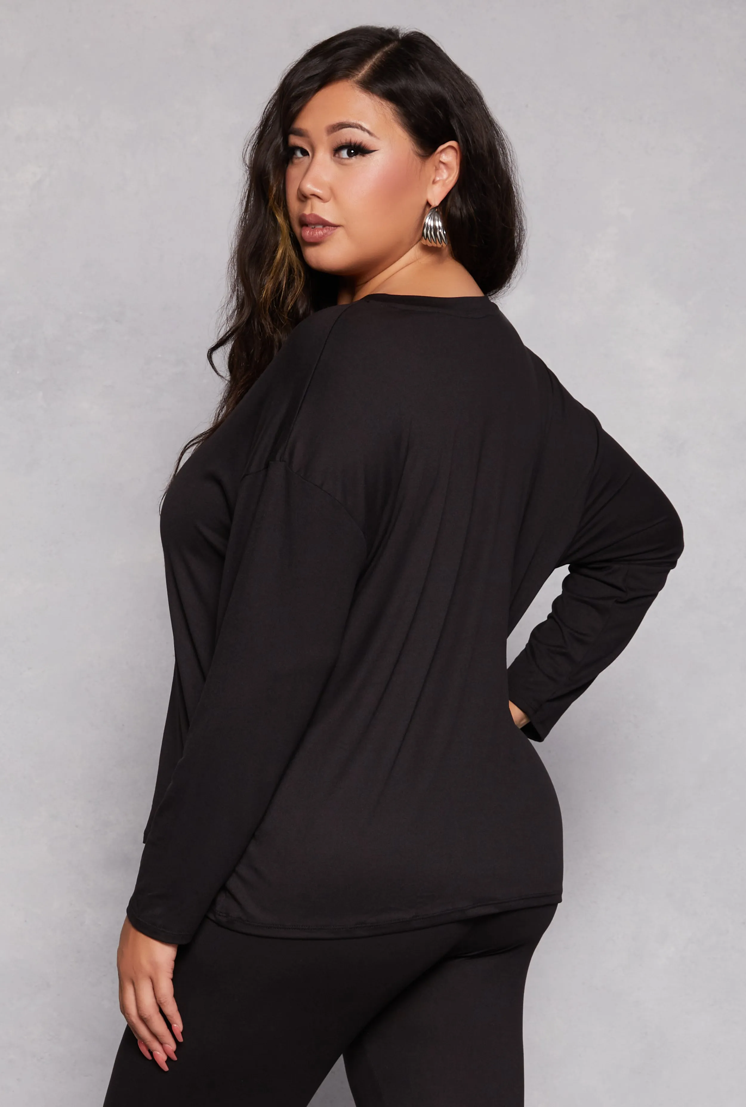 Plus Size Solid Crew Neck Long Sleeve Top sold by Rainbow product image thumbnail 3