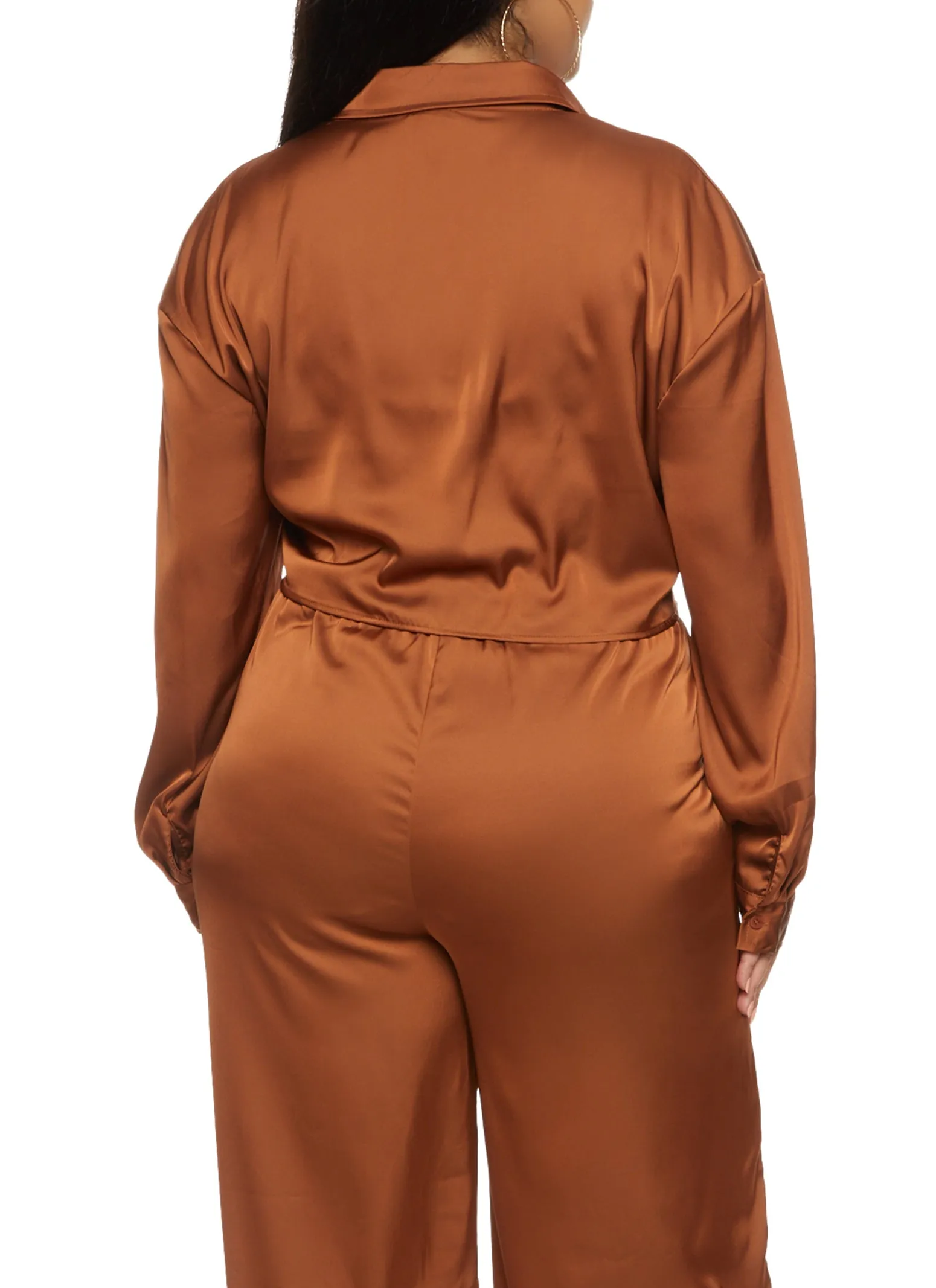 Plus Size Daisy Satin Button Front Cropped Shirt sold by Rainbow product image thumbnail 3