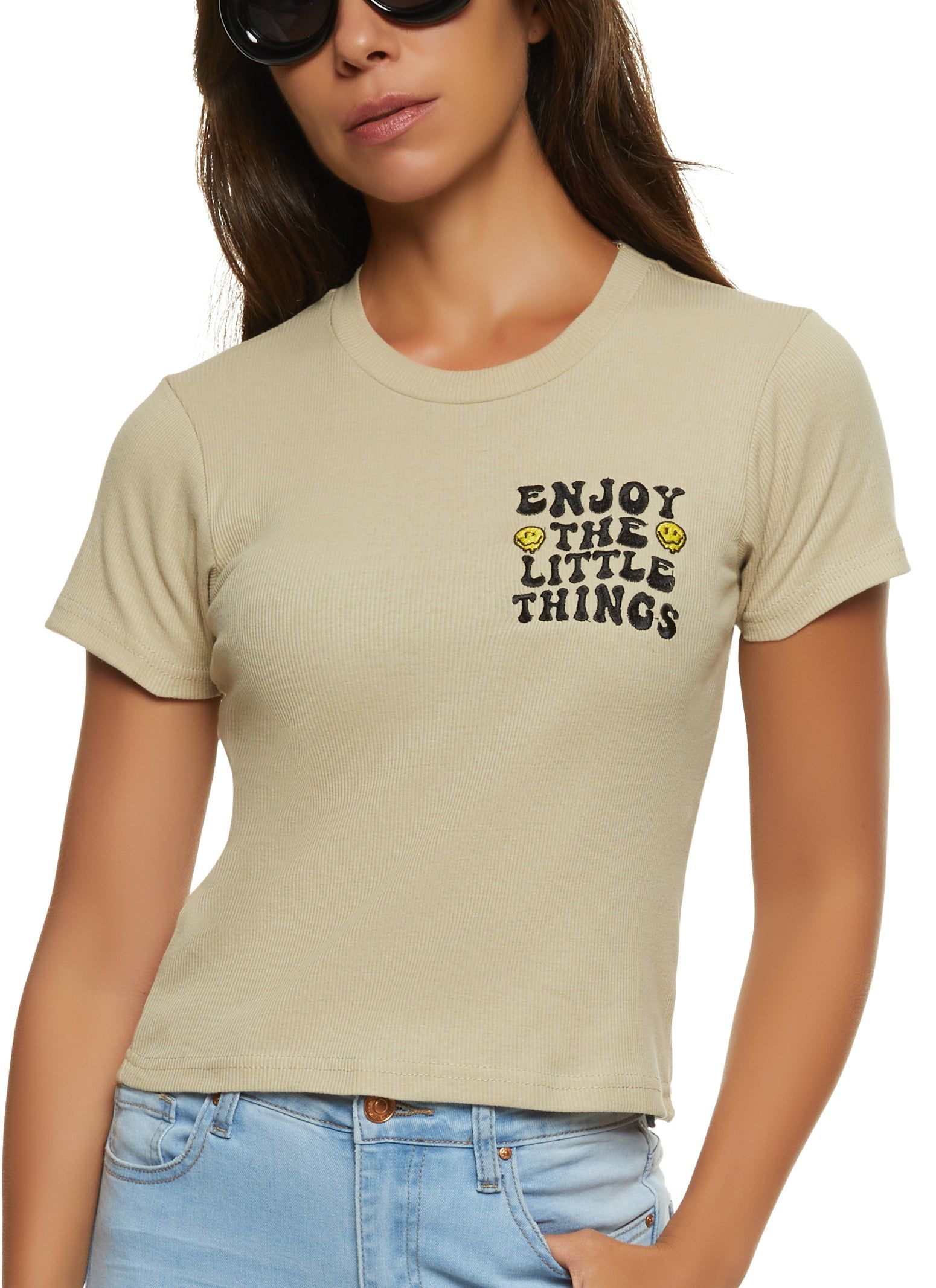 Enjoy The Little Things Embroidered Graphic Tee sold by Rainbow