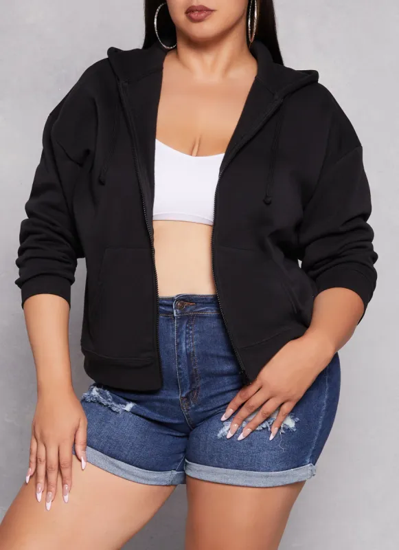 Plus Size Solid Zip Front Hoodie sold by Rainbow
