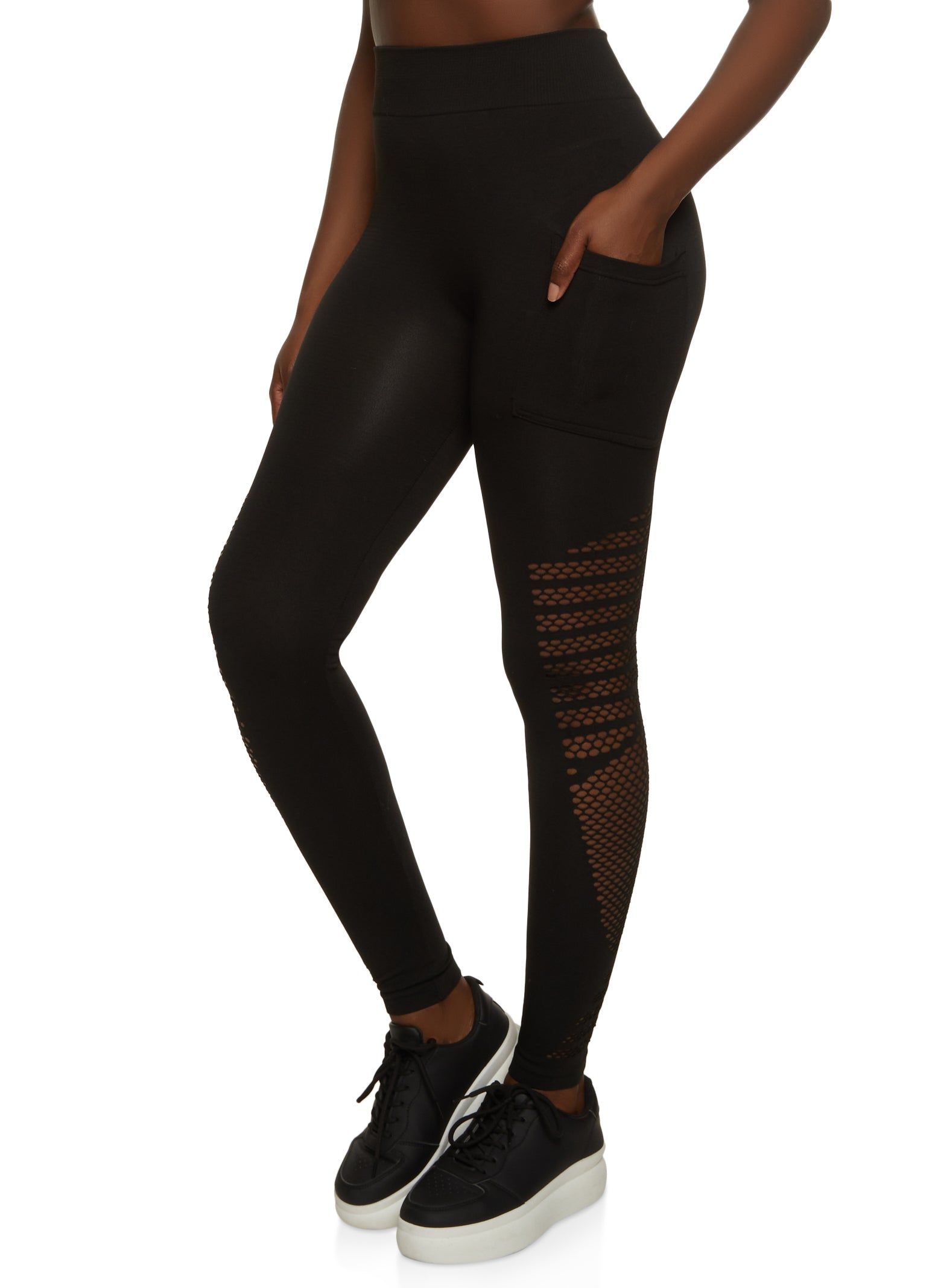 Fishnet Detail Cell Phone Pocket Leggings sold by Rainbow
