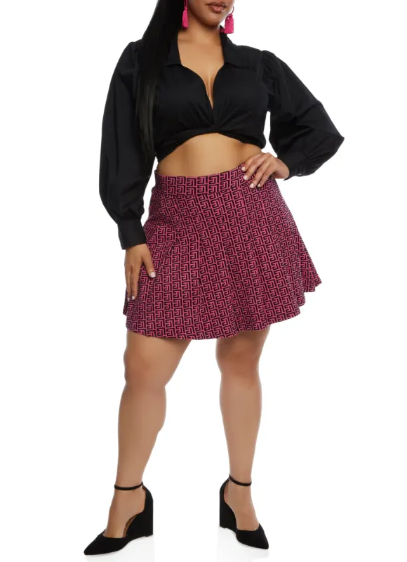Plus Size Greek Key Pleated Skirt sold by Rainbow
