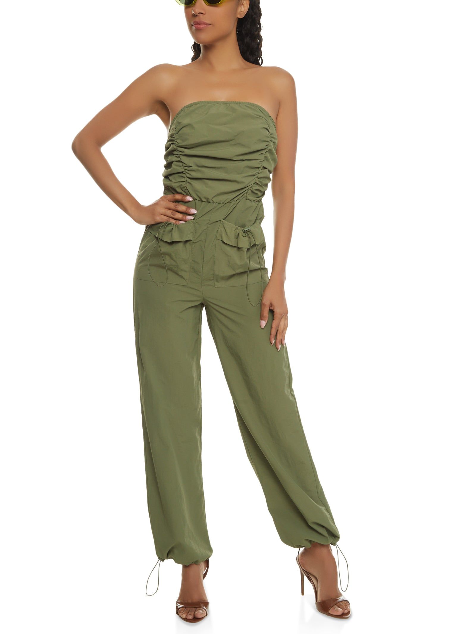 Ruched Strapless Cargo Pocket Jumpsuit sold by Rainbow