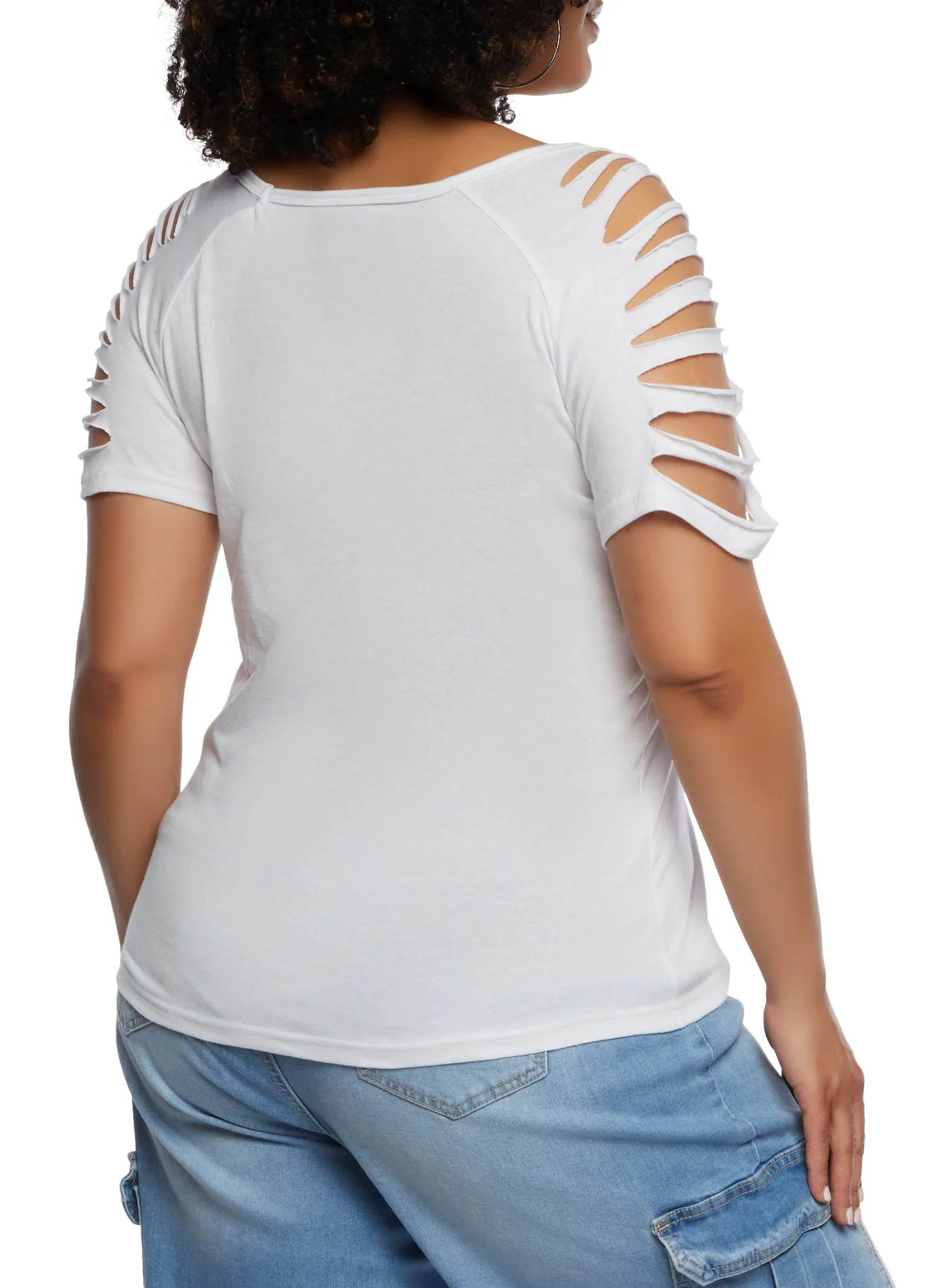 Plus Size Slashed Short Sleeve Tee sold by Rainbow product image thumbnail 3