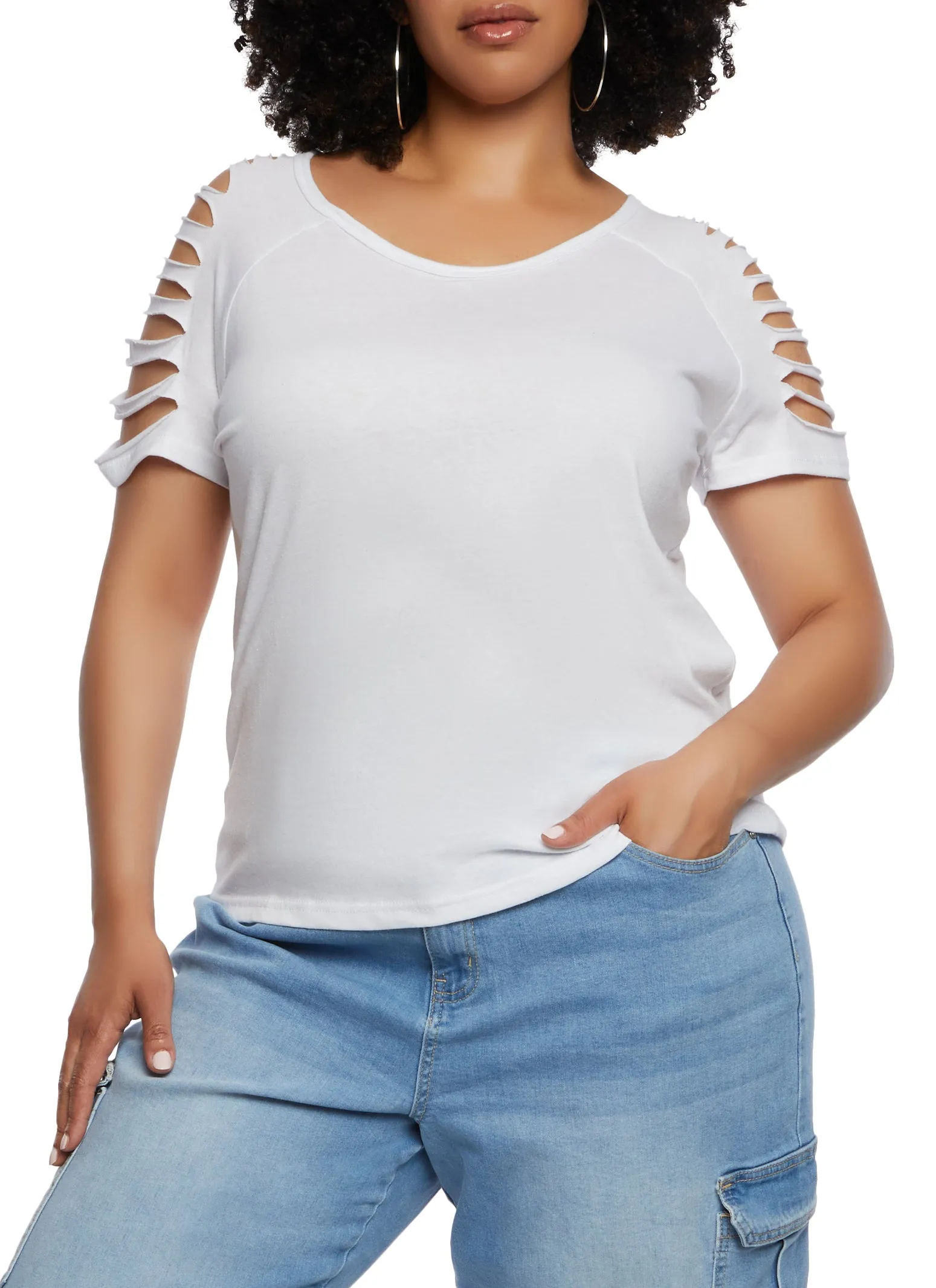 Plus Size Slashed Short Sleeve Tee sold by Rainbow product image thumbnail 2