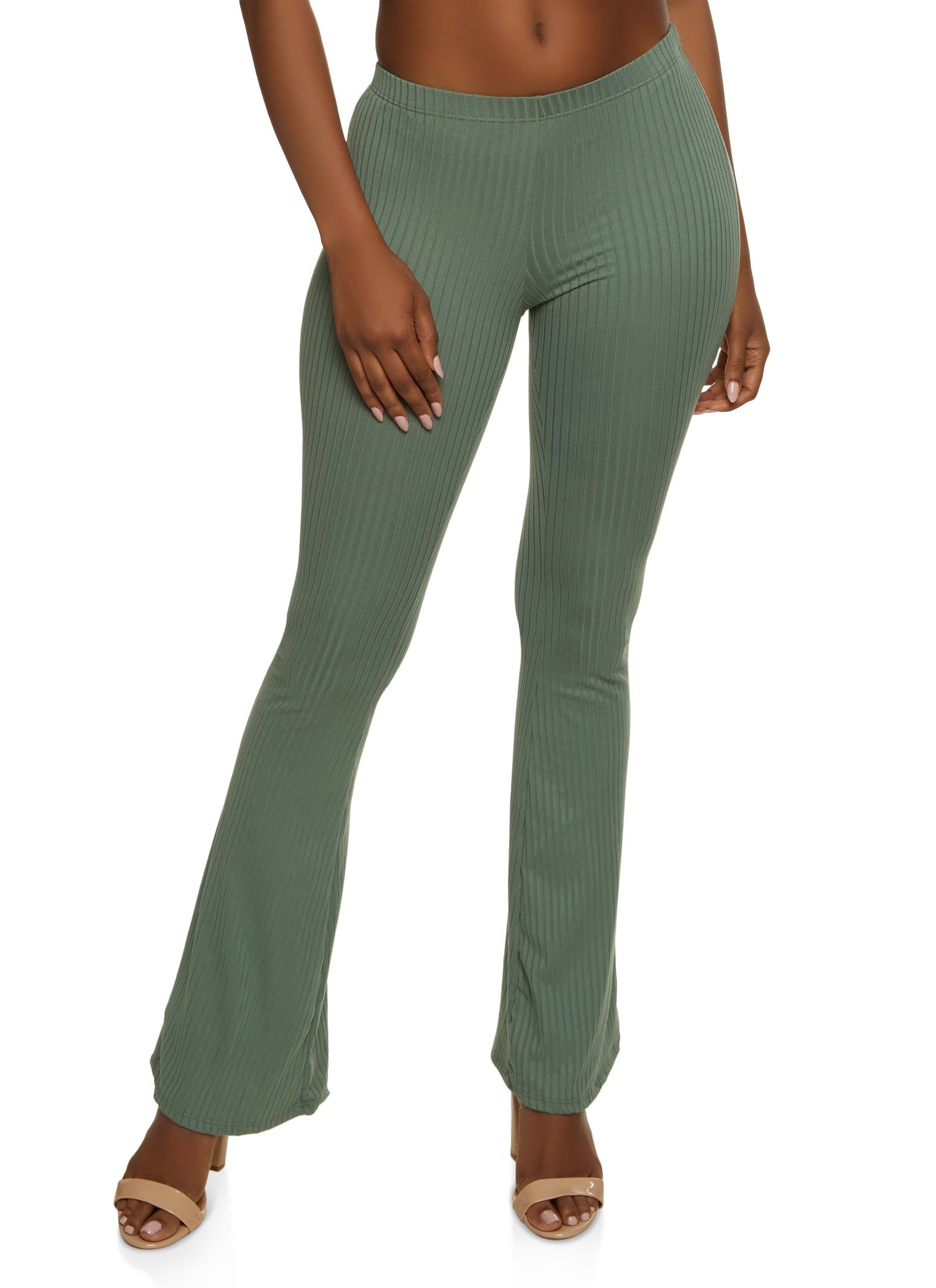 Ribbed Knit High Waist Flare Leg Pants sold by Rainbow