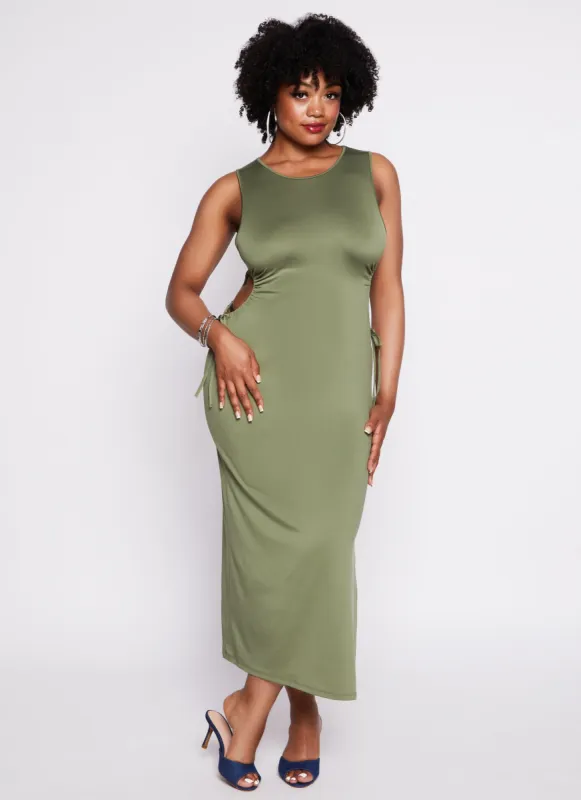 Plus Size Drawstring Cut Out Tank Dress sold by Rainbow