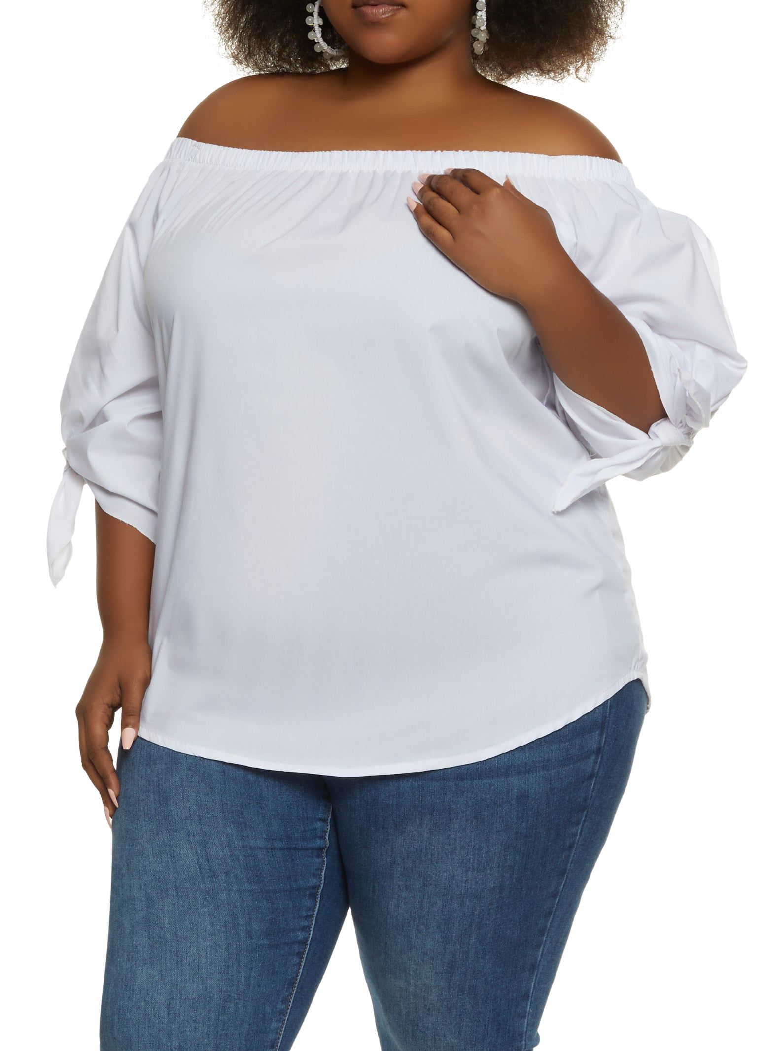 Plus Size Tie Cuff Off the Shoulder Blouse sold by Rainbow