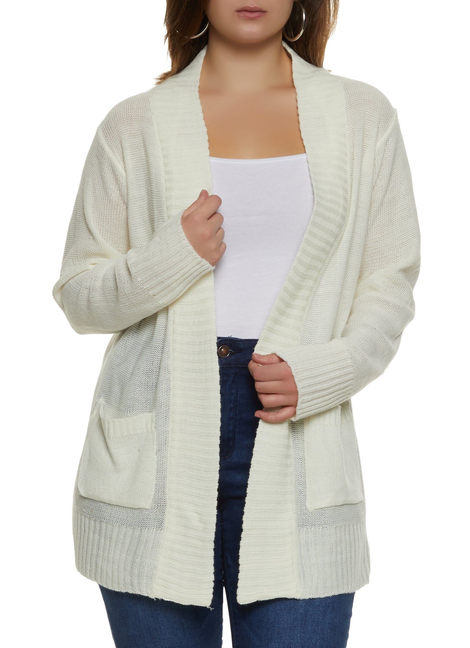 Plus Size Open Front Long Sleeve Cardigan sold by Rainbow