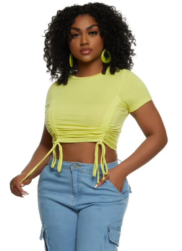 Haute Monde Ruched Short Sleeve Crop Top sold by Rainbow