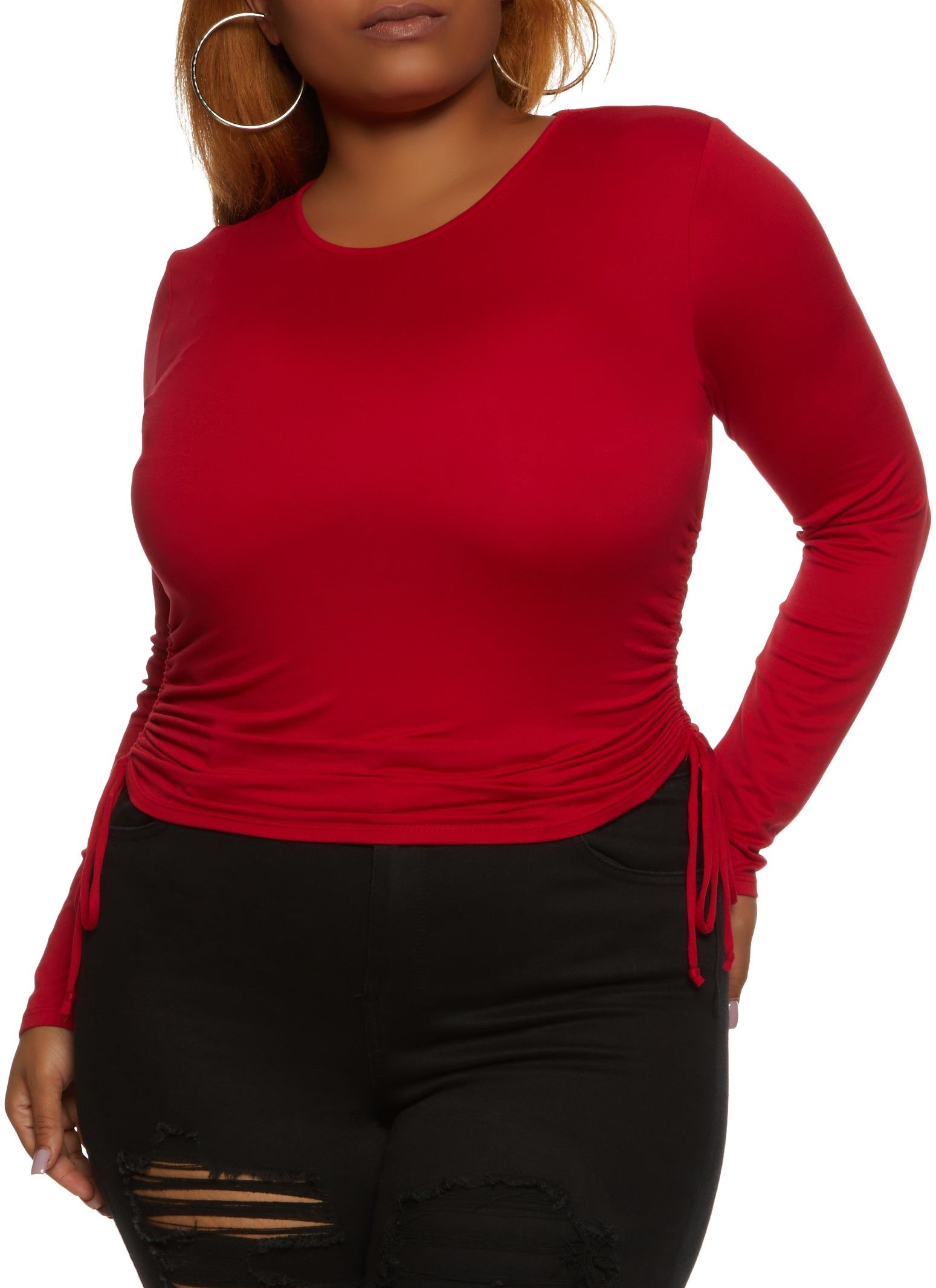 Plus Size Crew Neck Long Sleeve Ruched Top sold by Rainbow