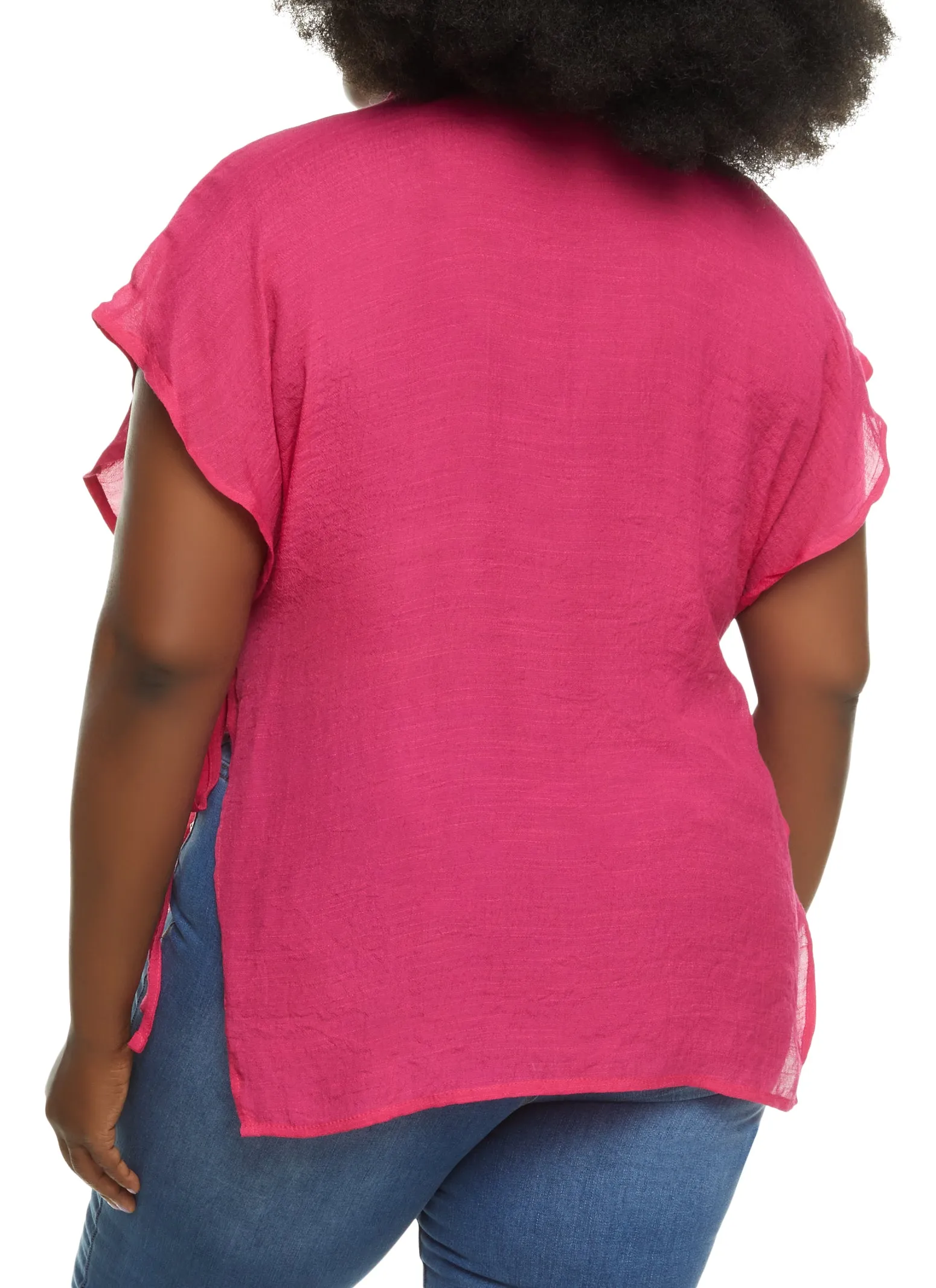 Plus Size Solid Open Side Tie Button Front Top sold by Rainbow product image thumbnail 2