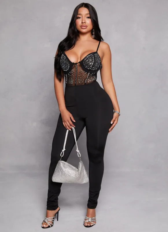 Rhinestone Bustier Corset Jumpsuit sold by Rainbow