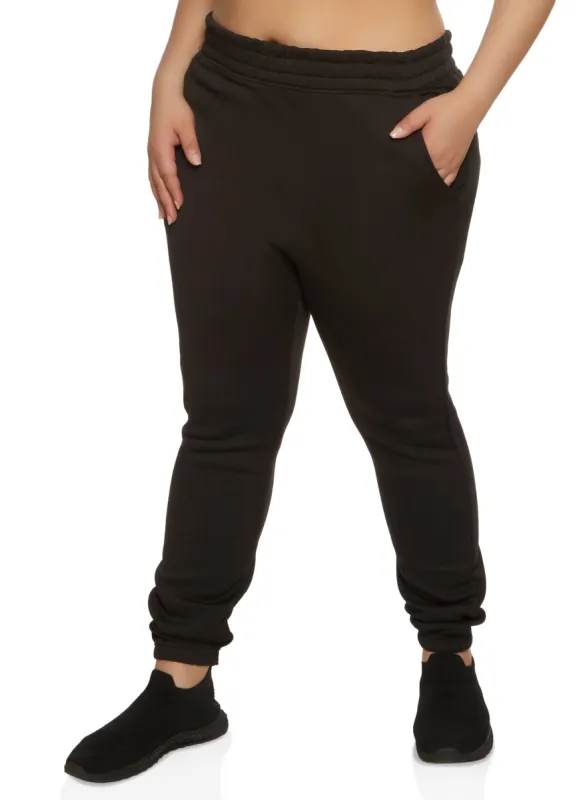 Plus Size Solid Elastic Waist Joggers sold by Rainbow