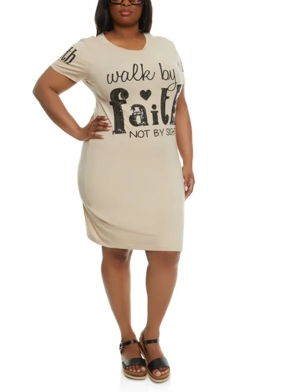 Plus Size Walk By Faith Not By Sight Graphic T Shirt Dress sold by Rainbow