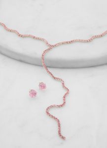 Rhinestone Lariat Necklace and Stud Earrings Set sold by Rainbow