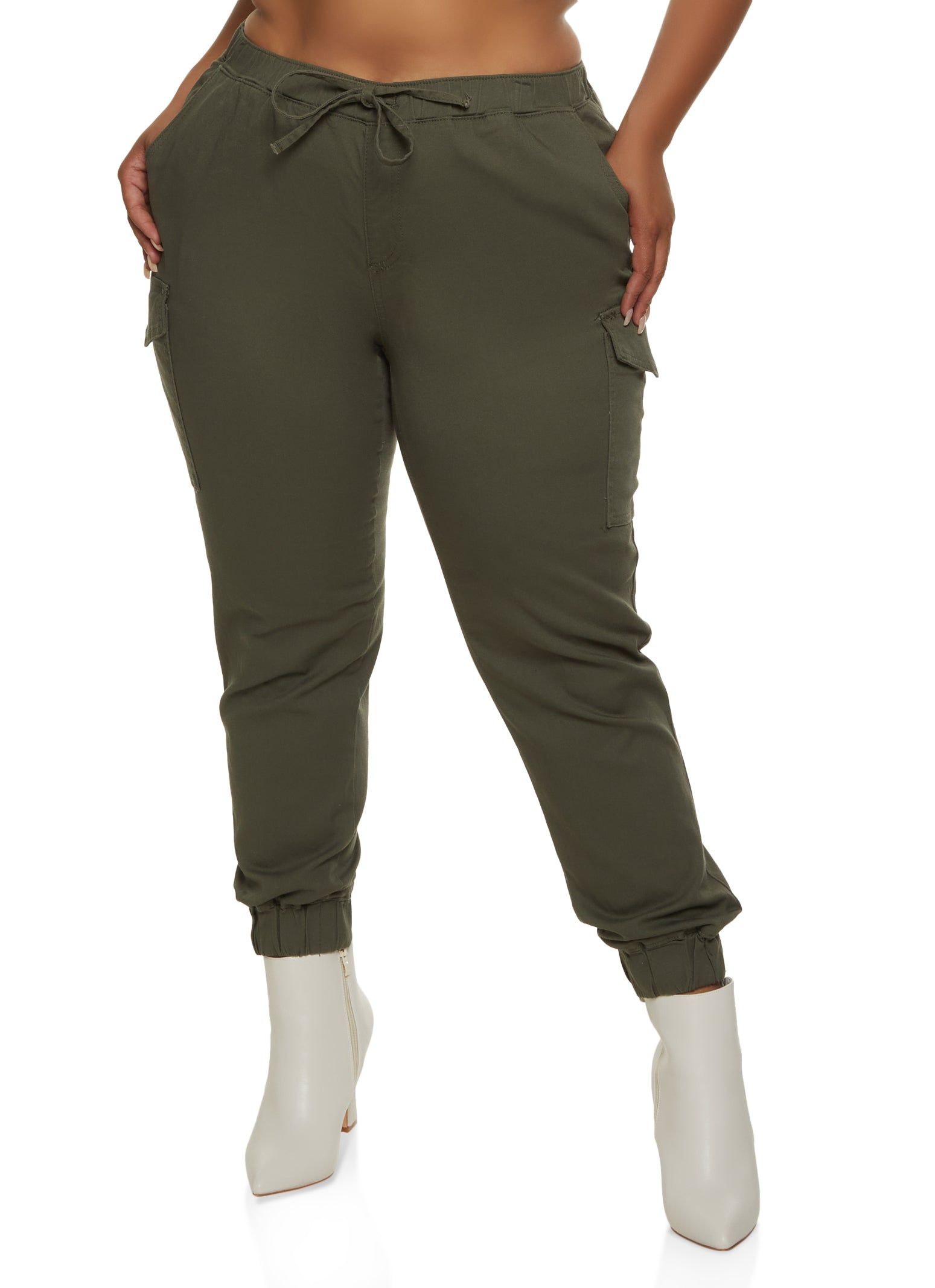 Plus Size Solid Cargo Pocket Joggers sold by Rainbow