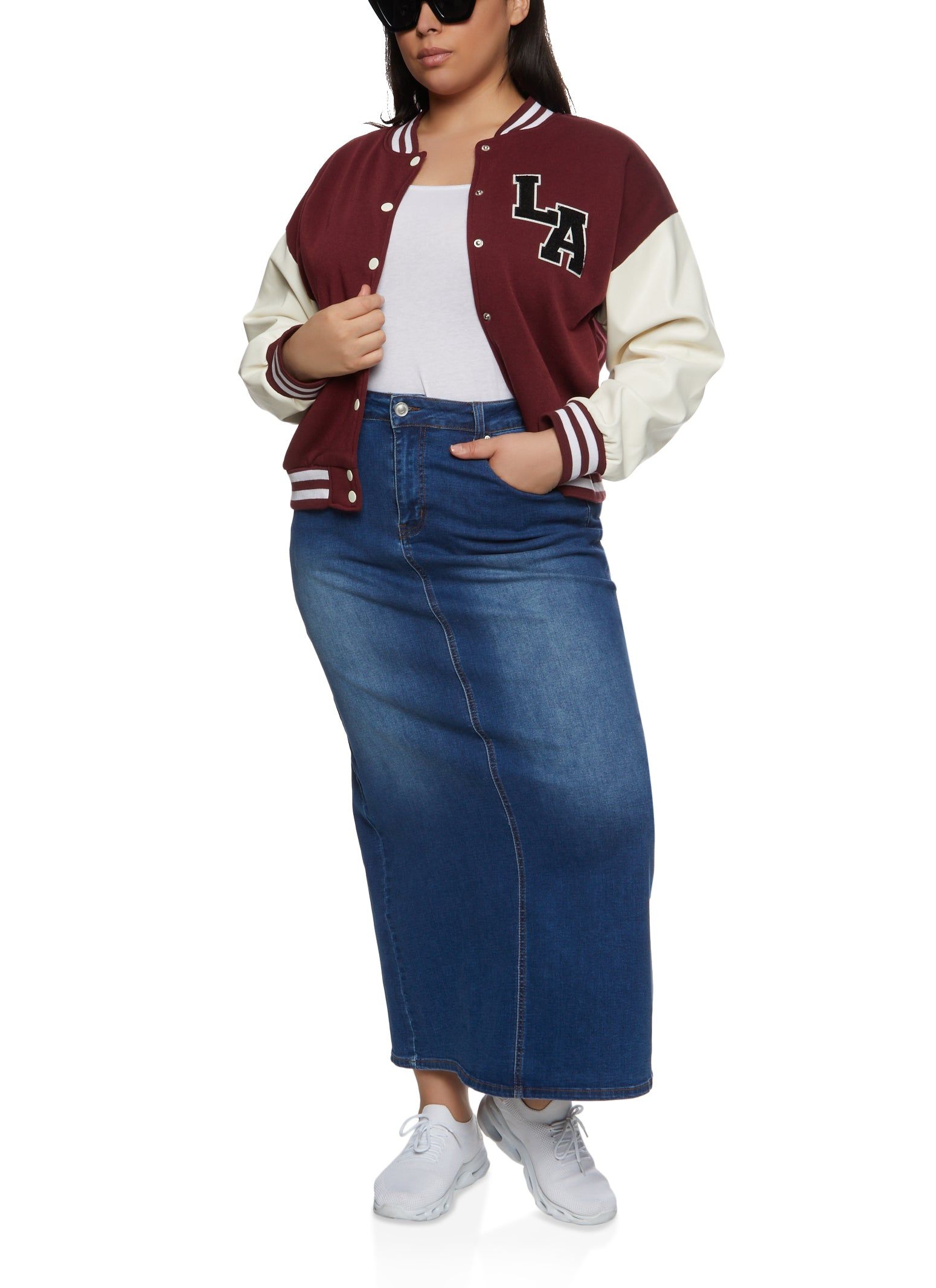 Plus Size Color Block Patch Varsity Jacket sold by Rainbow product image thumbnail 2