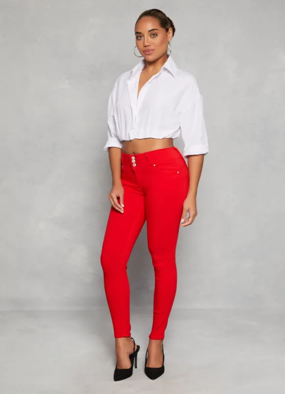 Triple Button High Waist Skinny Leg Pants sold by Rainbow