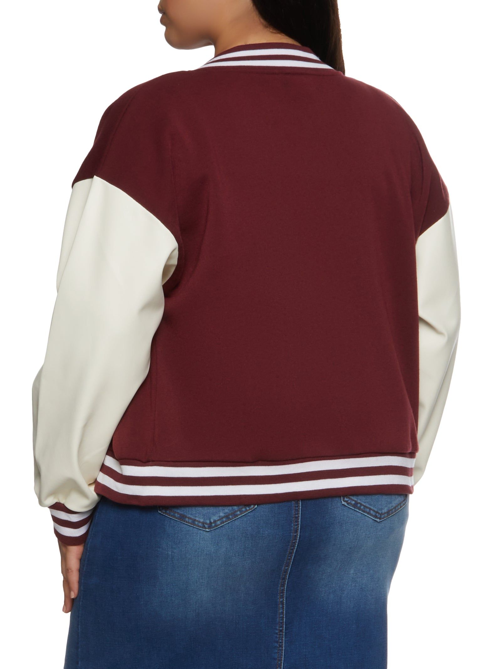Plus Size Color Block Patch Varsity Jacket sold by Rainbow product image thumbnail 3