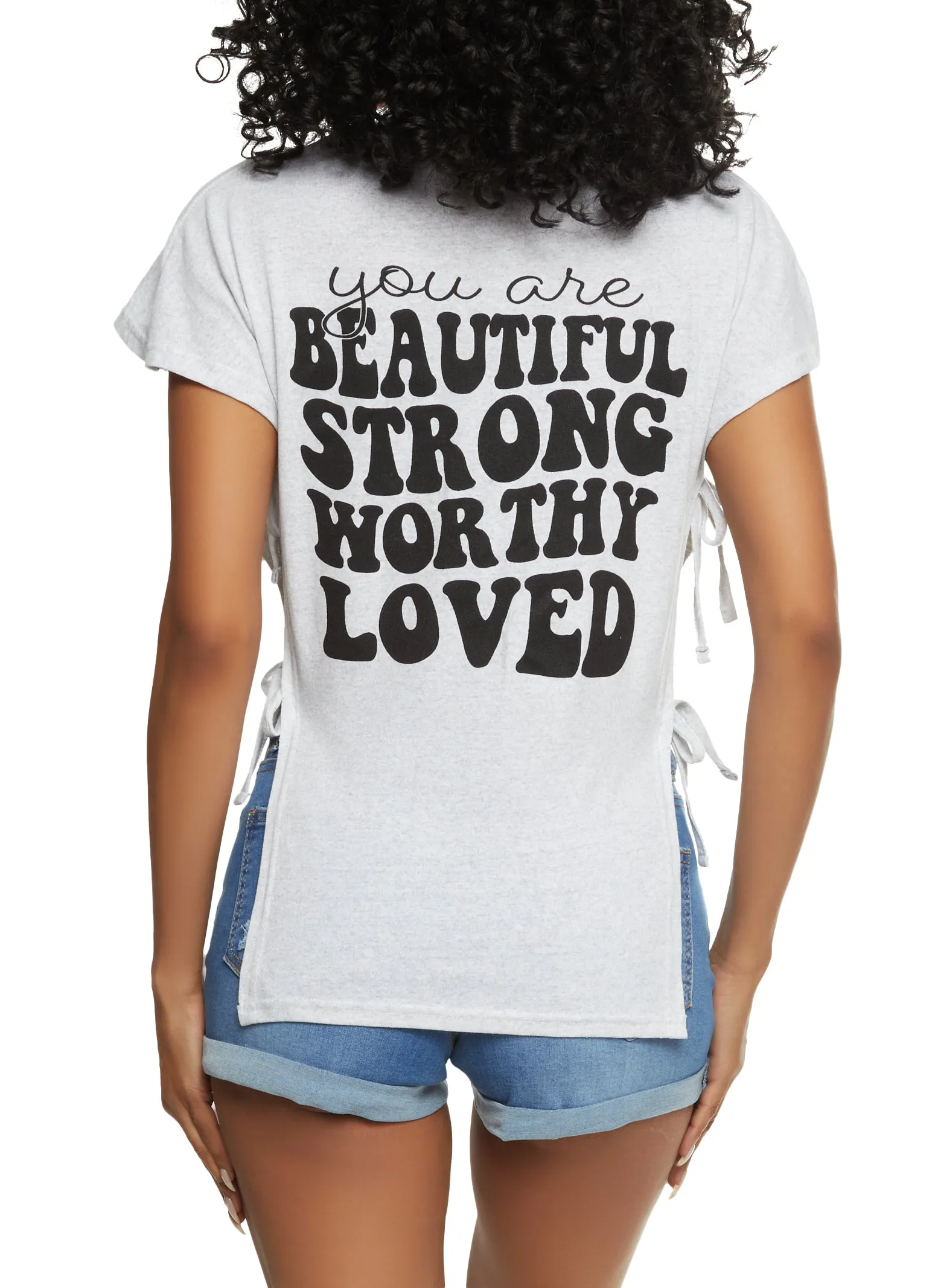 Beautiful Positive Vibes Only Side Tie Tee sold by Rainbow product image thumbnail 2