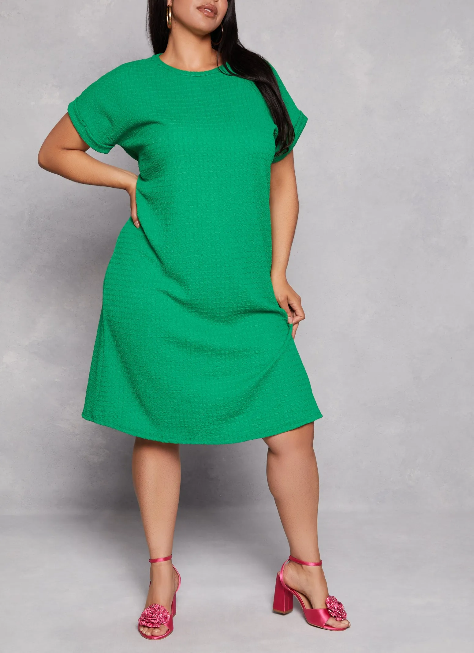 Plus Size Textured Fixed Cuff T Shirt Dress sold by Rainbow