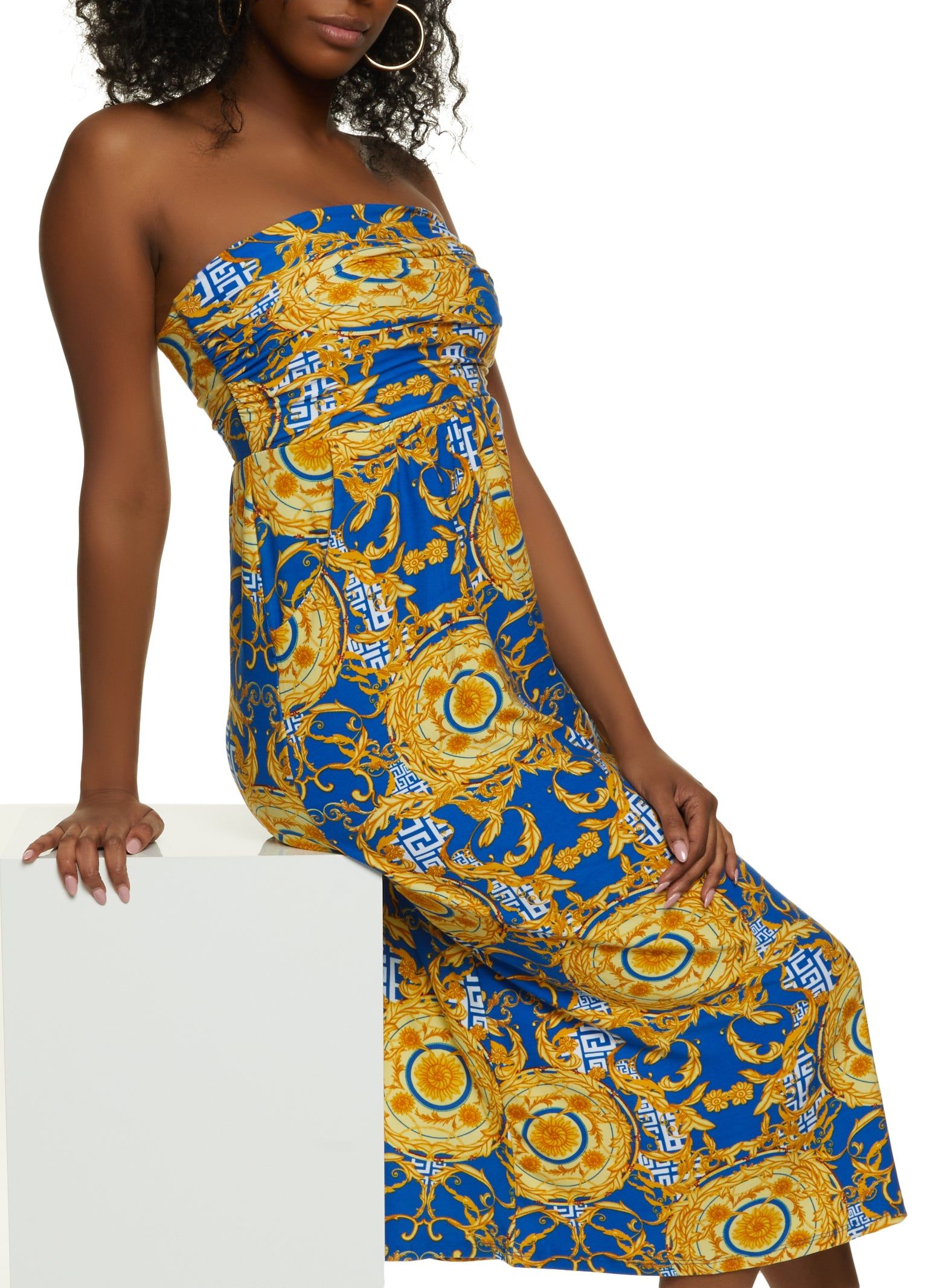 Status Print Ruched Maxi Tube Dress sold by Rainbow
